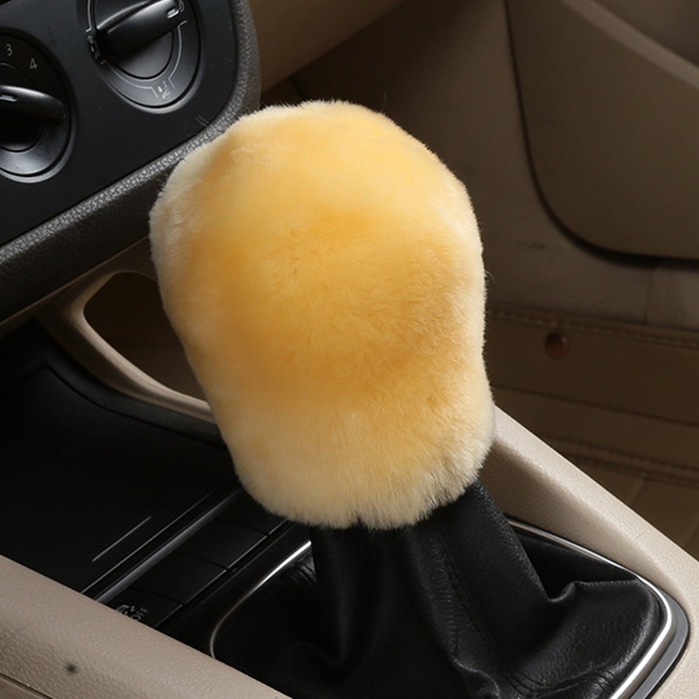 Dotesy Genuine Sheepskin Steering Wheel Cover Set - 3 Piece Auto Accessories (15 Inch, Beige) | Premium Australian Wool Car Steering Wheel Protector with Gear Shift & Handbrake Cover | Universal Fit for Most Vehicles | Perfect for Winter Warmth & Luxury Driving Comfort