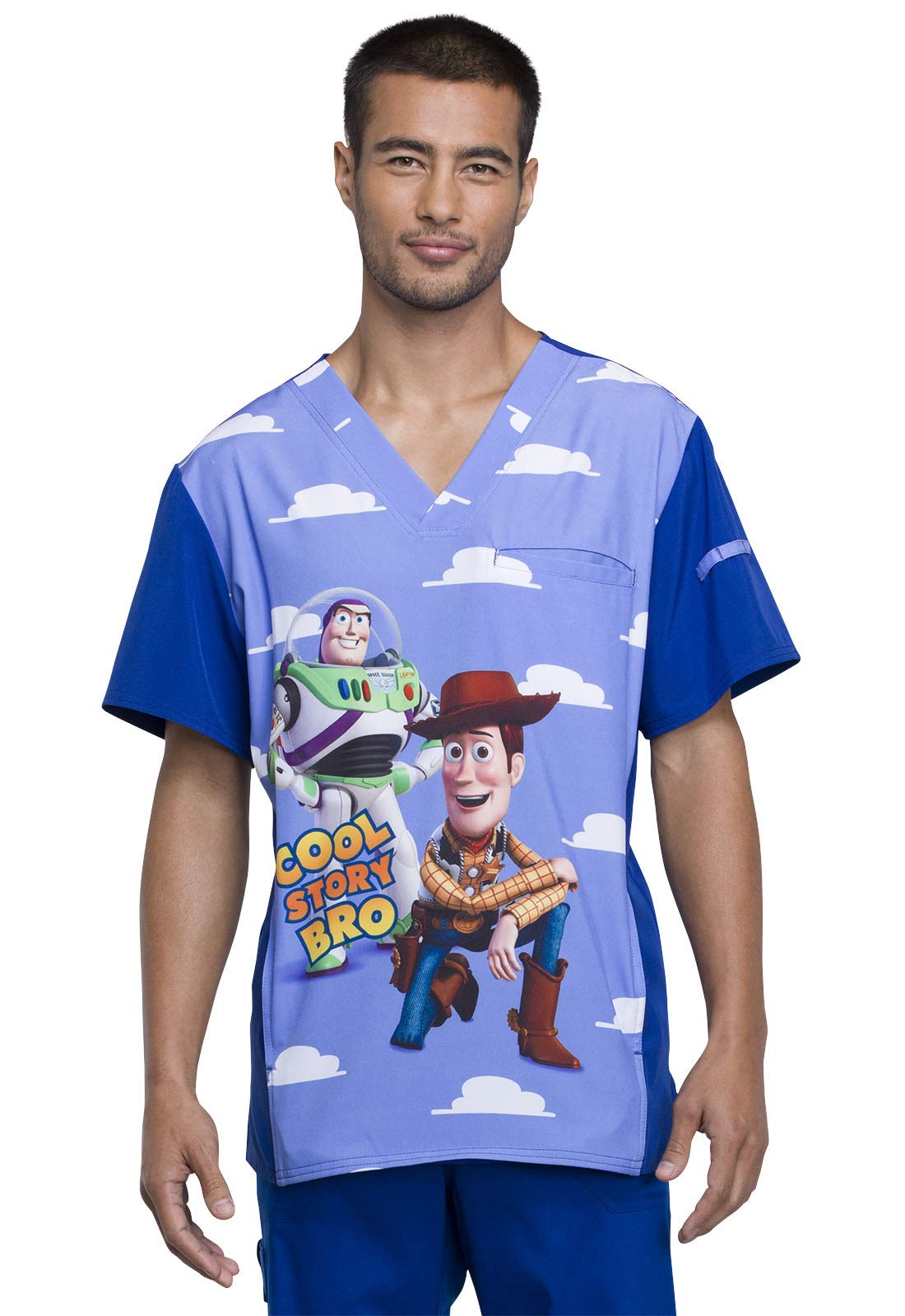 Tooniforms Men's V-Neck Scrubs Top TF700 - XS Size, Breathable & Comfortable for Healthcare Workers, Nurses & Doctors - Cool Story Design for Hospital & Clinic Use