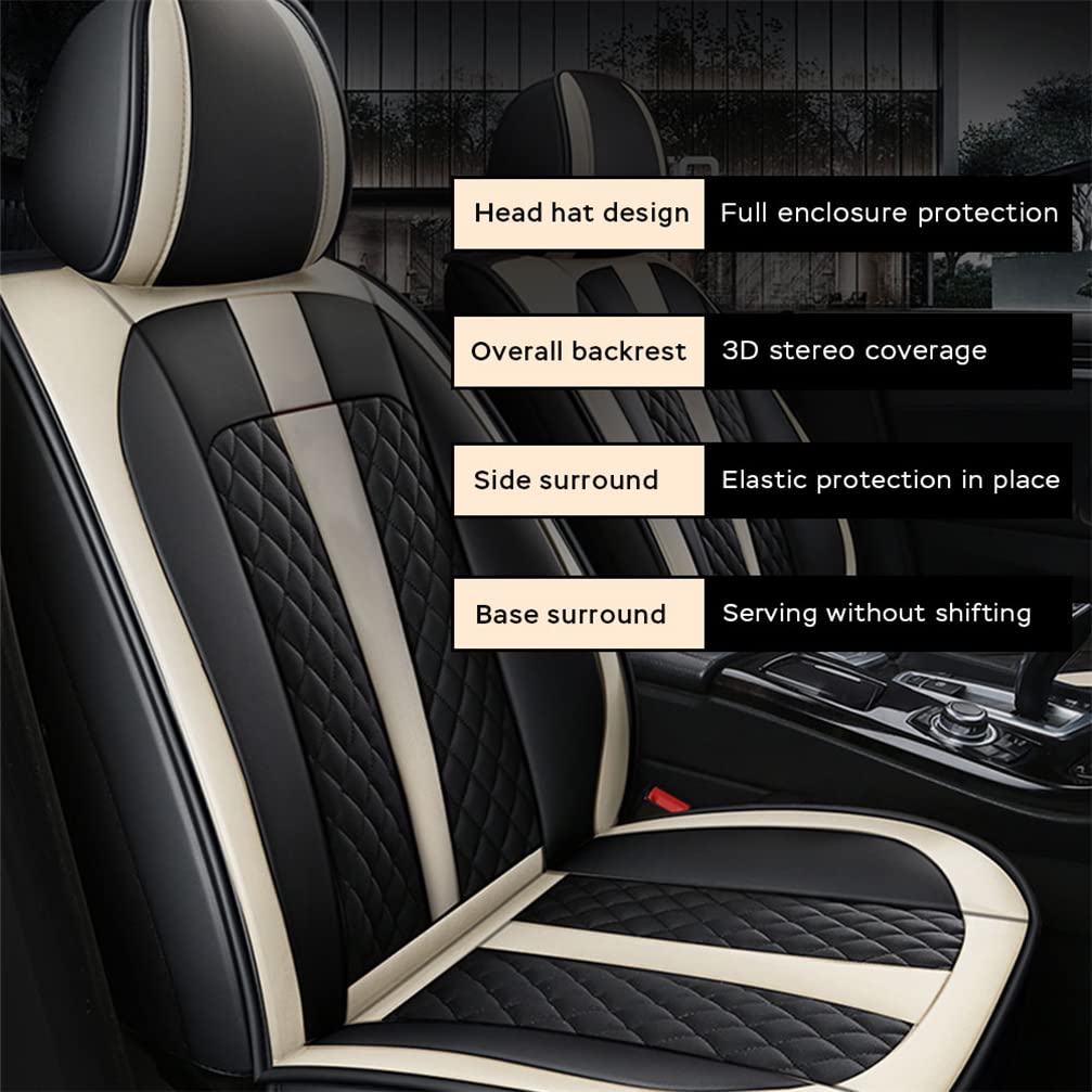 Custom Car Seat Covers for Trucks, Sedans, Coupes & SUVs - 5-Piece PU Leather Cushion Protector Set (Black/Beige) | Waterproof & Comfortable for Daily Commute, Road Trips and Vehicle Protection