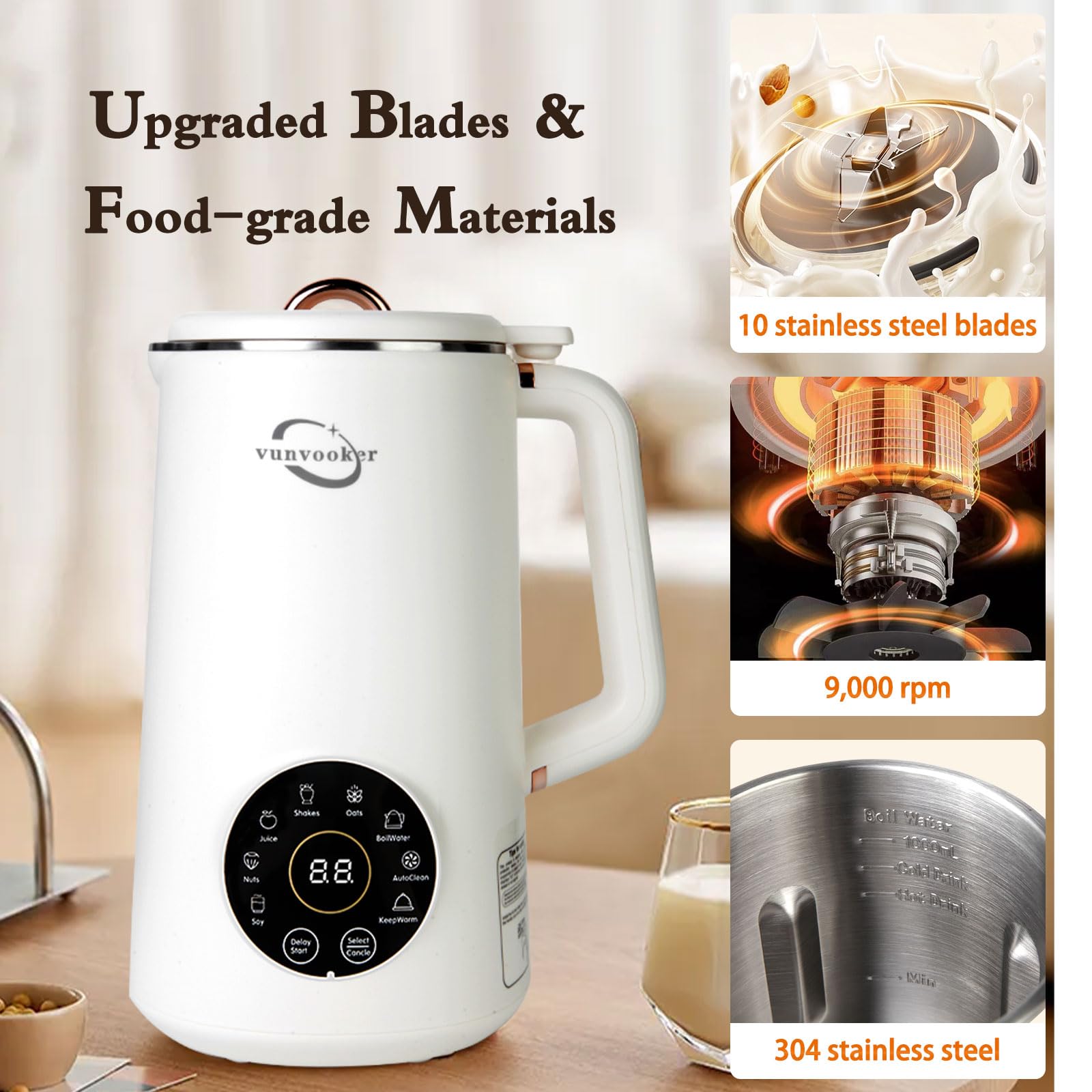 35oz Nut Milk Maker Machine - Automatic Homemade Almond, Soy, Oat & Coconut Milk Maker with 12-Hour Timer, Auto Clean & Keep Warm - Dairy-Free Beverage Machine for Plant-Based Milk, Juice & Healthy Drinks - Perfect for Vegan, Keto & Gluten-Free Diets at Home or Office