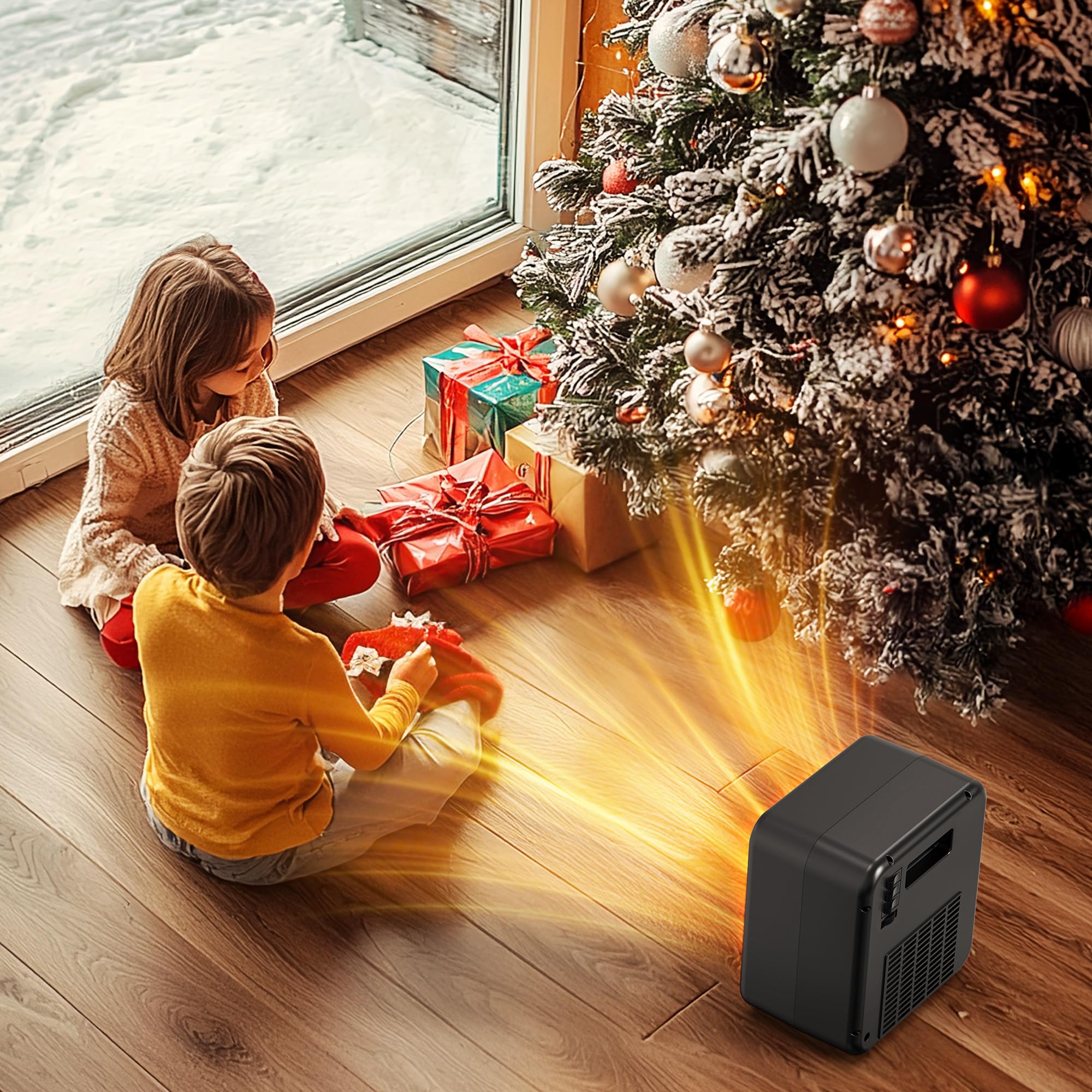 Small Portable Space Heater with Realistic 3D Flame - 1500W/750W PTC Ceramic Heater, Thermostat & Tip-Over Protection - Mini Electric Fireplace for Bedroom, Office & Indoor Use - Black