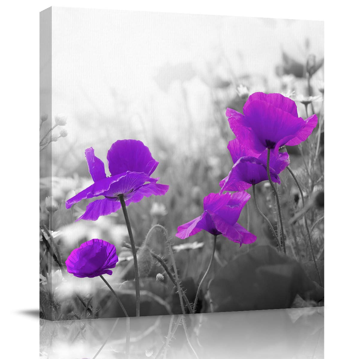 Chucoco Abstract Poppy Flowers Oil Painting on Canvas - Purple & Gray Framed Wall Art Ready to Hang | Perfect for Living Room, Kitchen, Bedroom & Office Decor