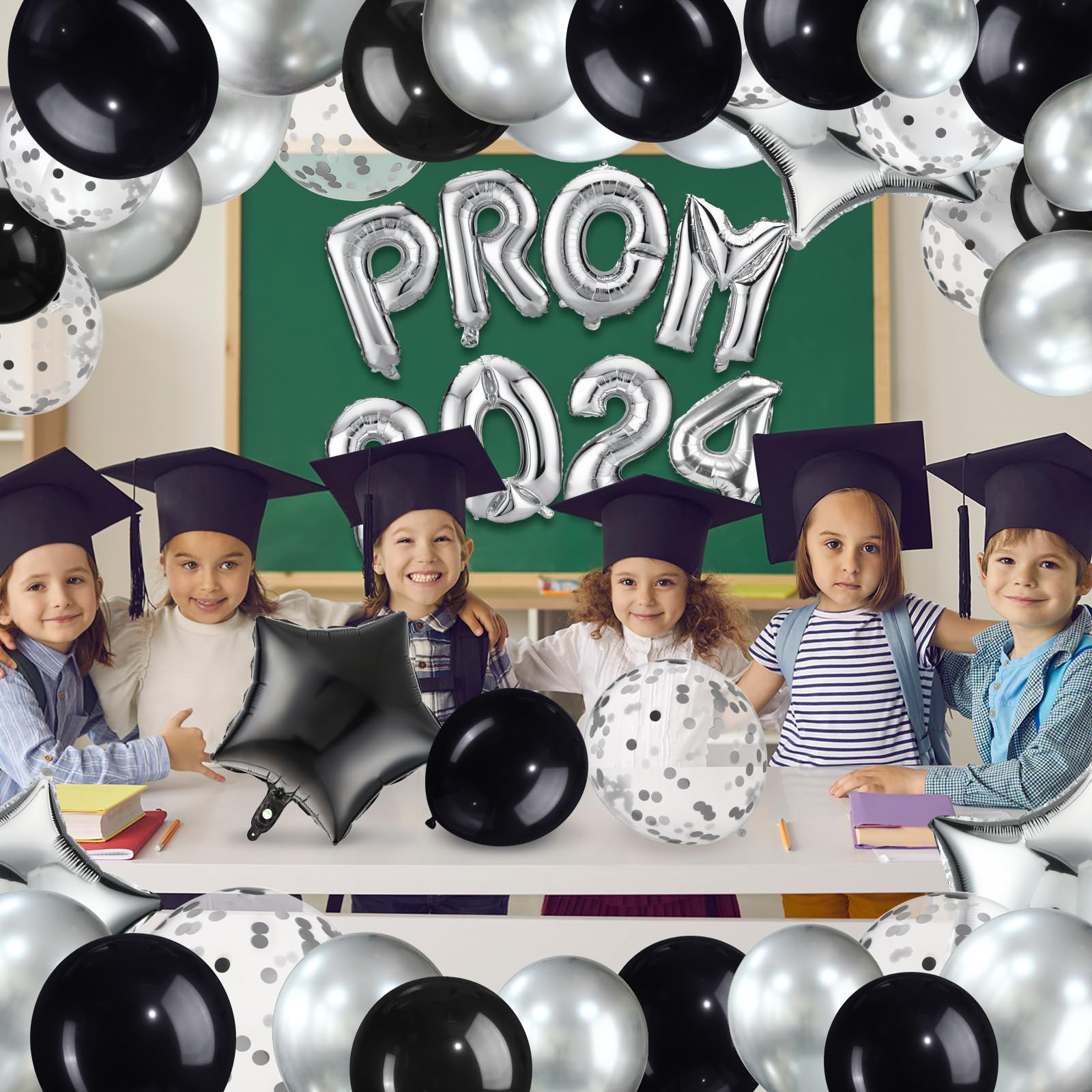 Tanlade 104 Pcs Prom 2025 Balloon Decorations Set - Graduation Party Supplies with Foil Balloons, Confetti Balloons & Column Balloon Boxes for Indoor/Outdoor Class of 2025 Celebrations (Black & Silver) - Perfect for Graduation Parties, Prom Nights, School Events & Birthday Celebrations