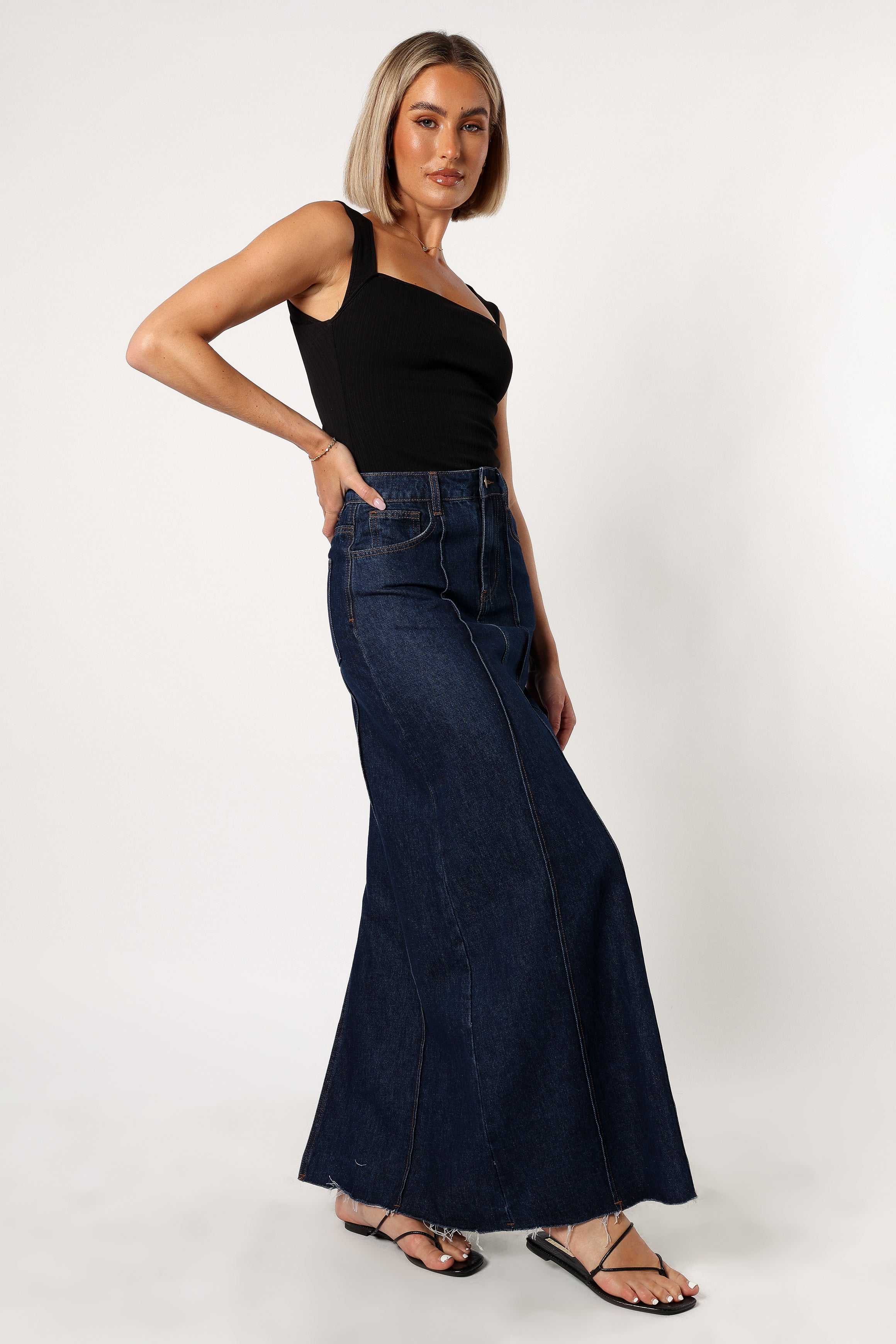 Caprice Denim Maxi Skirt for Women - Indigo Blue Long Denim Skirt | Boho Chic Style, High Waisted, Flowy & Comfortable | Perfect for Casual Outings, Beach Vacations & Summer Fashion