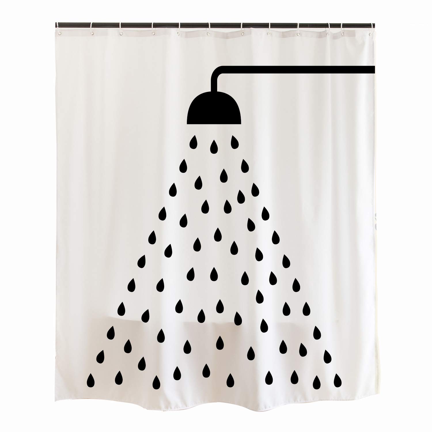 Ofat Home Cute Raindrop Shower Curtain - 72x72 Extra Long Black & White Fabric Bathroom Curtain with Hooks - Waterproof & Stylish for Modern Bathroom Decor (Bathroom, Hotel, Dorm, Apartment)