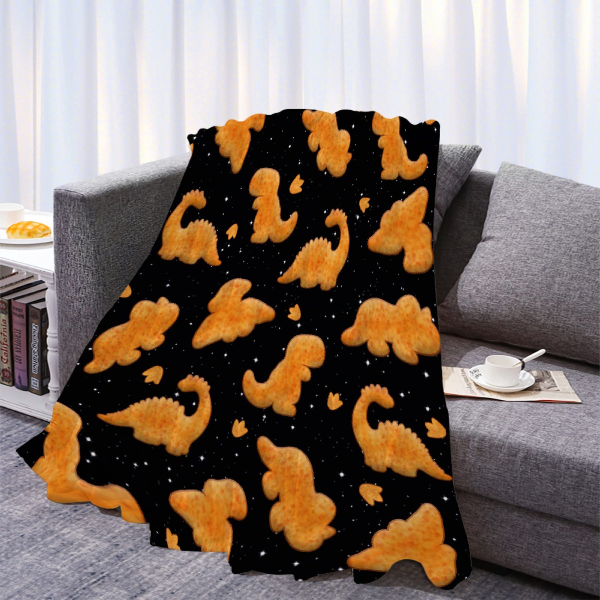 Dino Chicken Nuggets Throw Blanket - Ultra Soft Plush Flannel Blanket for Couch, Bed & Sofa | Warm Cozy Home Decor All Seasons | 60