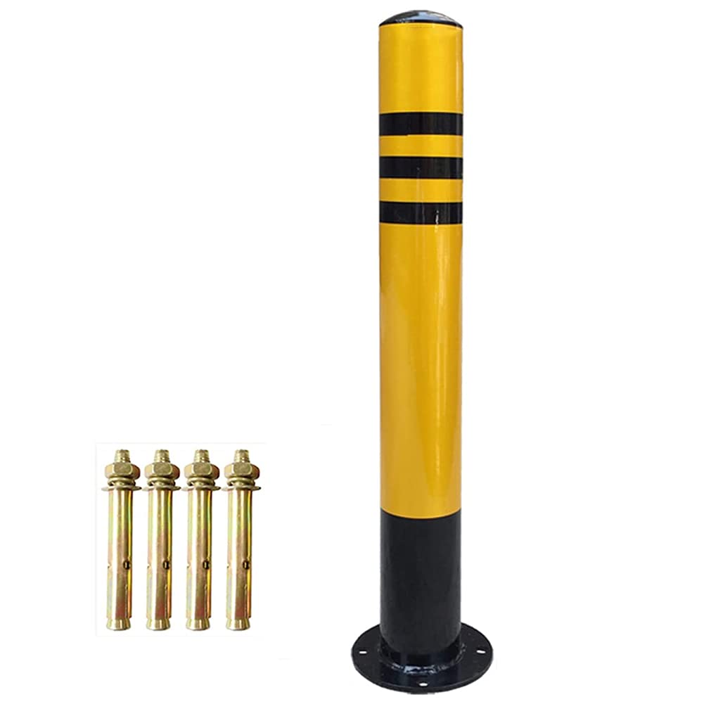 Driveway Parking Barrier Post - Heavy Duty Metal Security Bollard with Reflective Tape for Cars | Easy Installation | Ideal for Home Driveways, Commercial Lots & Garage Protection