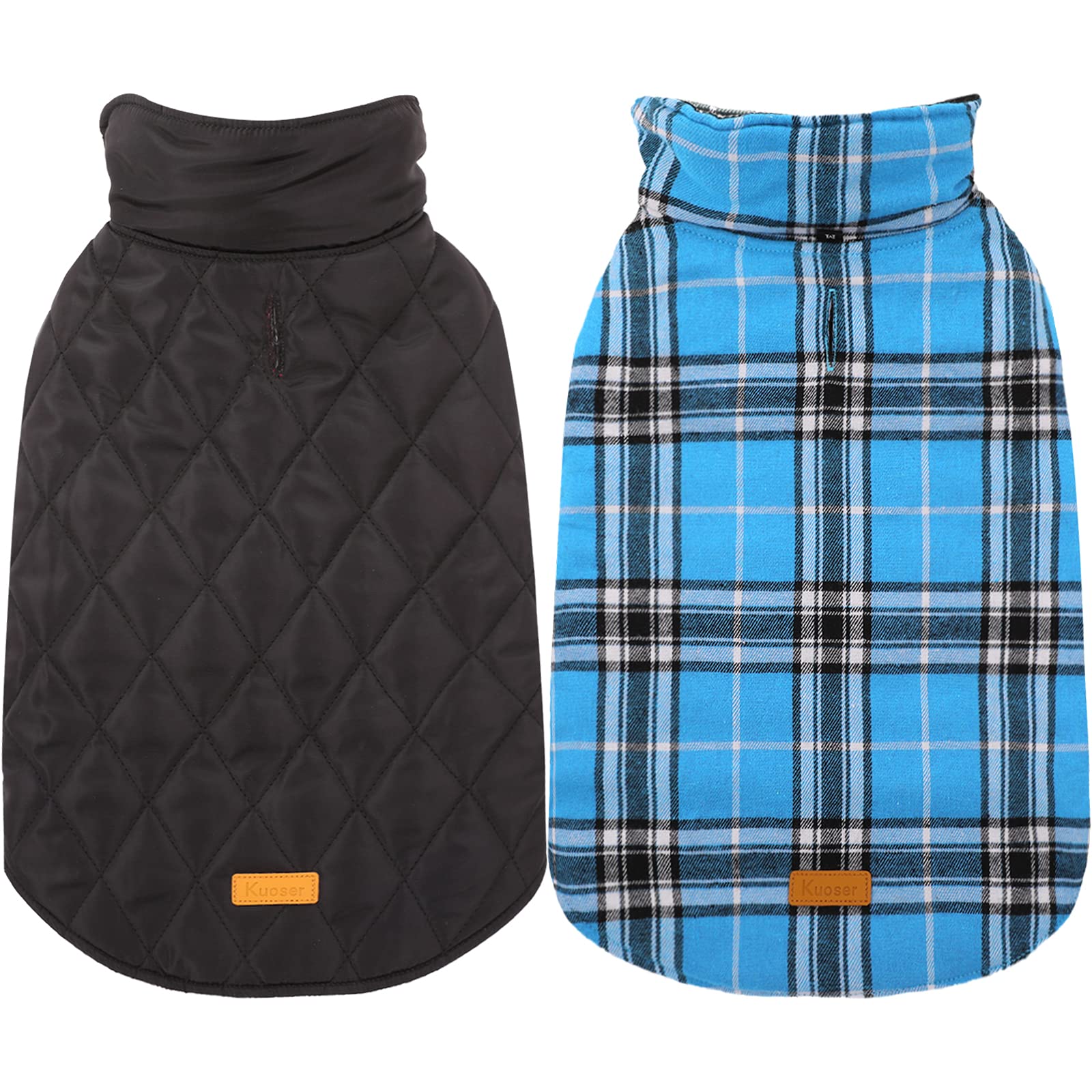 Kuoser Cozy Waterproof Windproof Reversible British Style Plaid Dog Vest - Winter Coat for Small Medium Large Dogs (XXS-4XL) - Warm Fleece Lined Dog Jacket with Furry Collar for Cold Weather - Perfect for Outdoor Walks, Winter Adventures & Pet Fashion - Blue XS