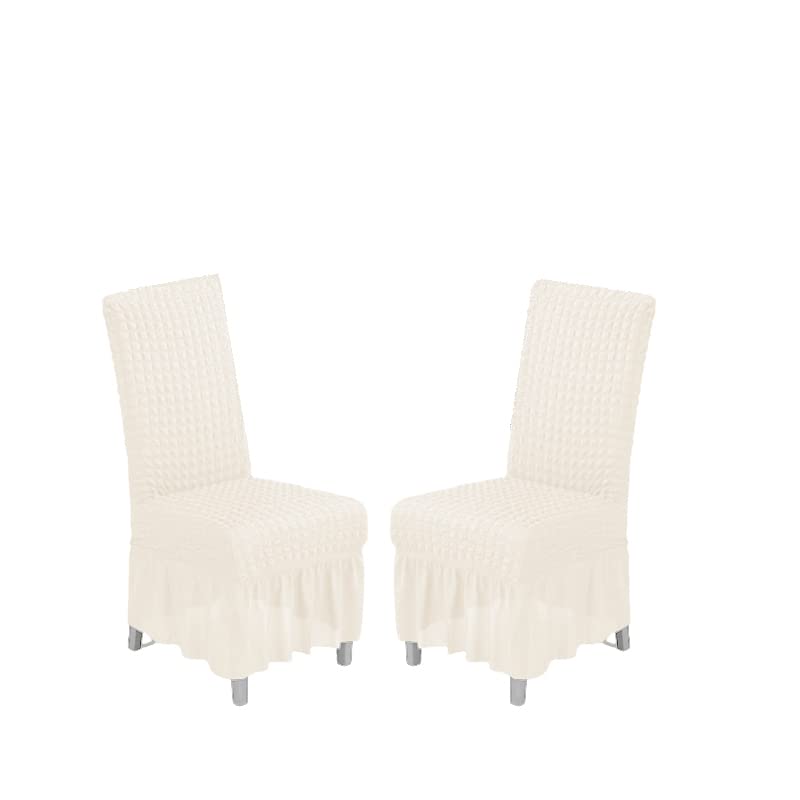 2-Pack Stretch Parsons Chair Slipcovers with Skirt - Washable Removable Dining Chair Covers for Kitchen, Restaurant & Party Decor - Beige Seat Protectors for Home, Hotel & Wedding Ceremonies