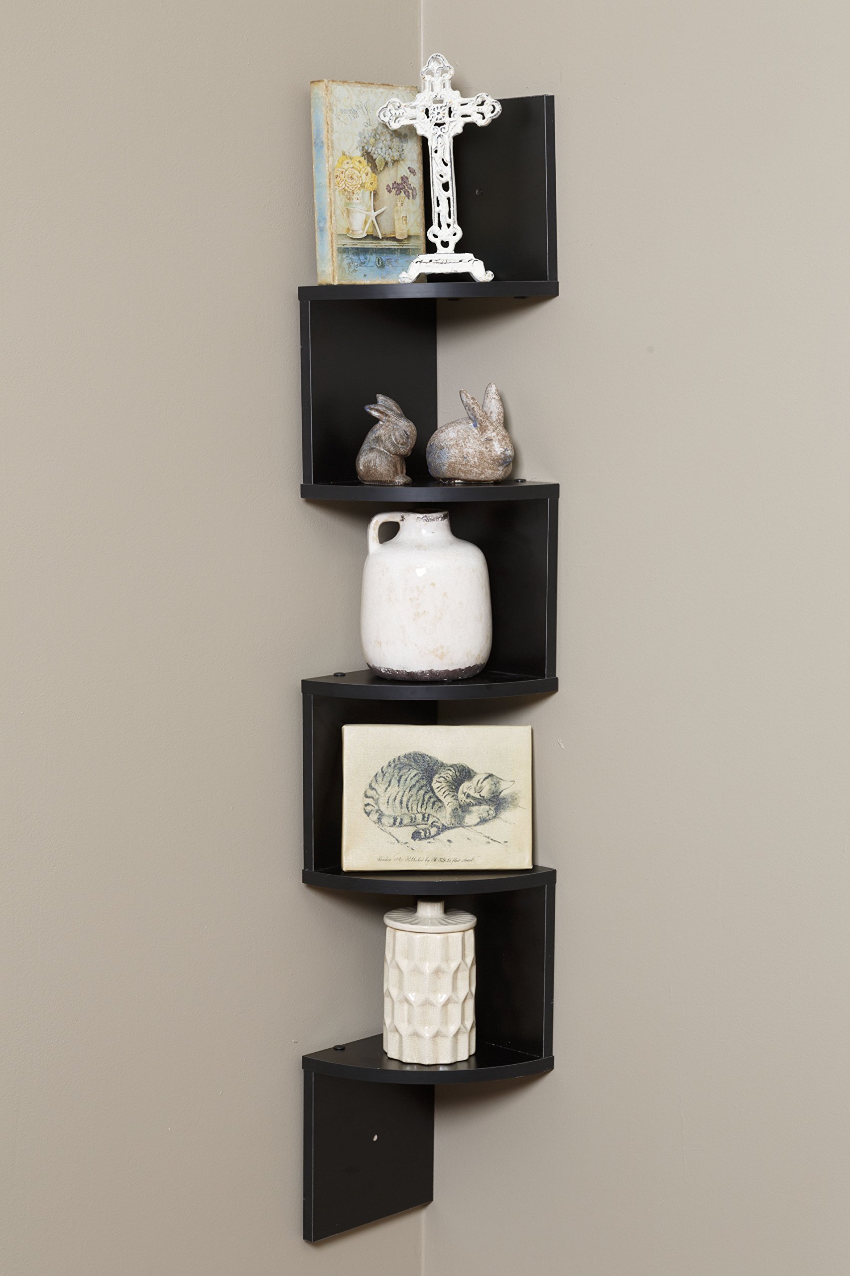 OneSpace 5-Tier Large Corner Wall Mount Shelf - Black | Space-Saving Storage Solution for Bathroom, Kitchen, Living Room & Bedroom Organization