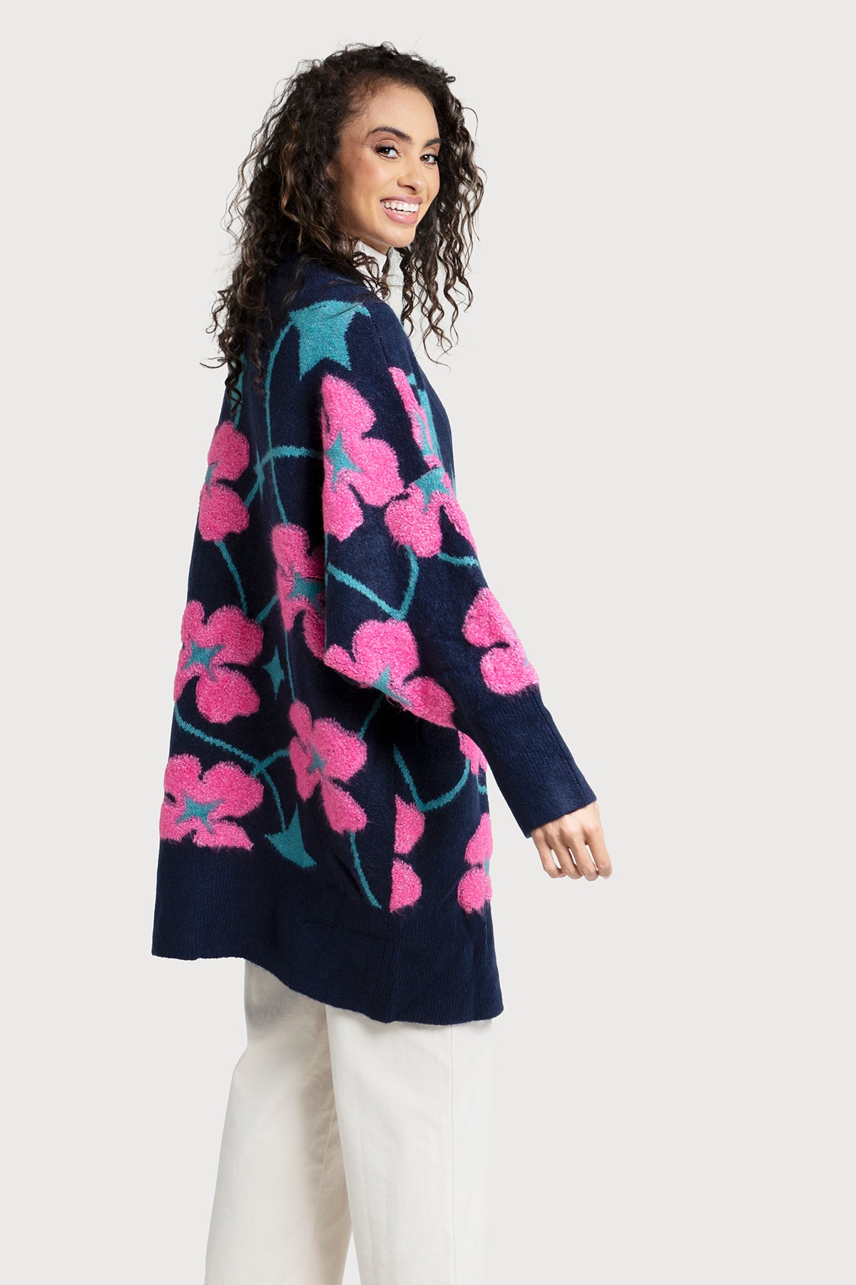 Floral Knit Cardigan for Women - Diamond Patterned Open Front Sweater | Perfect for Spring Outfits, Office Wear & Casual Dates