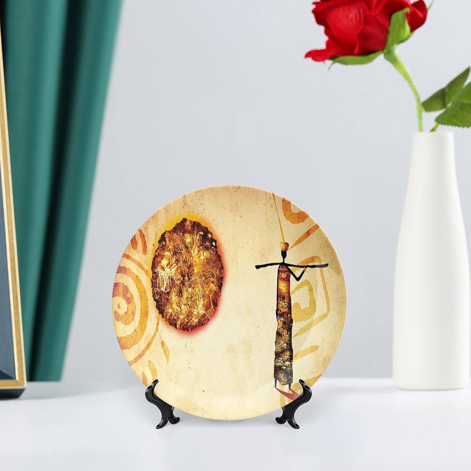 7 Inch African Tribal Pattern Ceramic Plates - Brown Tan Decorative Dinnerware for Home Decor, Wall Display & Exotic Table Setting