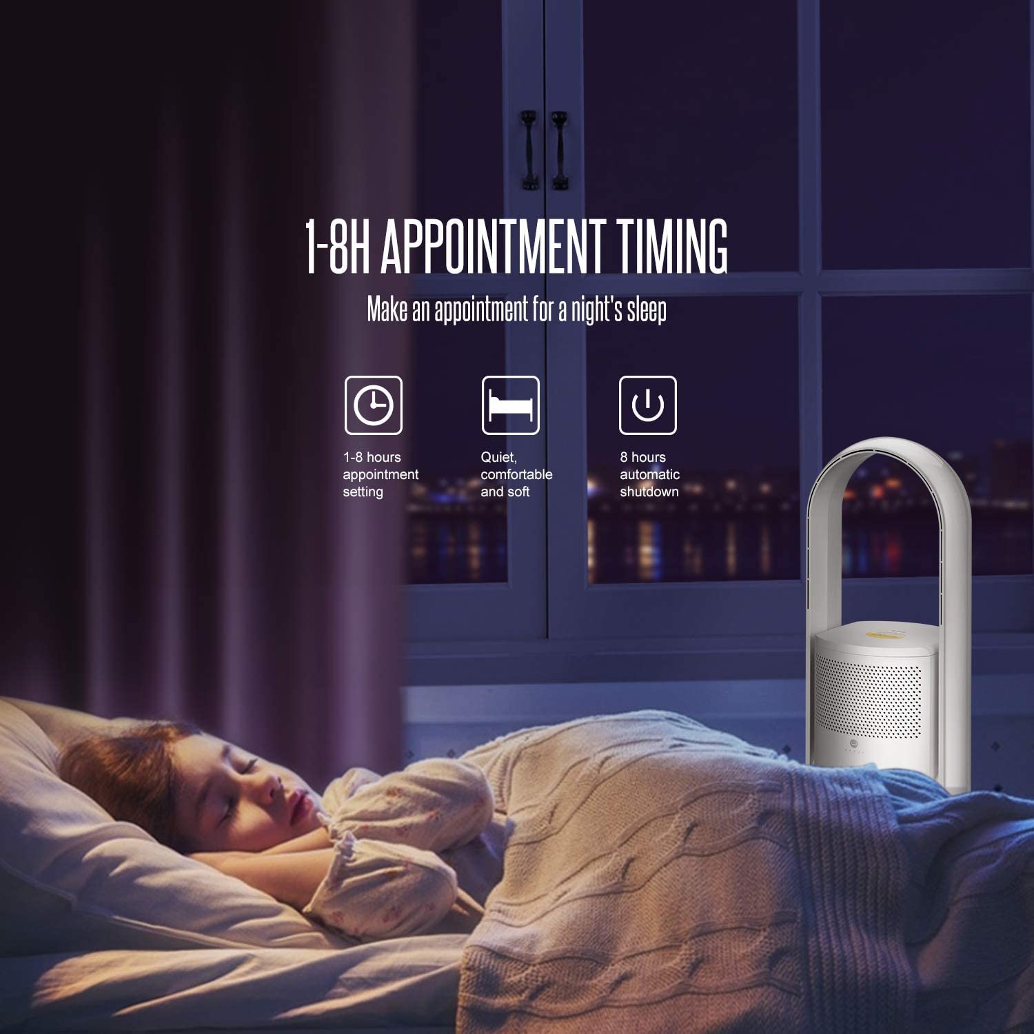 ULTTY Bladeless Tower Fan with HEPA Air Purifier - 90° Oscillating, Remote & Touch Control, 8H Timer, Quiet Floor Fan for Bedroom, Living Room, Home Office - White | Perfect for Cooling & Air Purification in Large Spaces