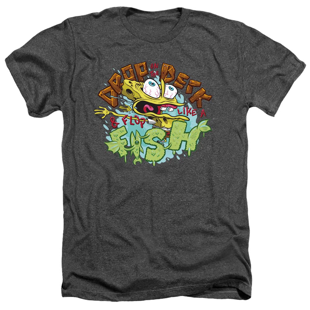 Spongebob Drop and Flop Unisex Adult Heather T-Shirt | LOGOVISION | Funny Cartoon Graphic Tee for Men & Women | Casual Wear, Cosplay, Gift for Nickelodeon Fans