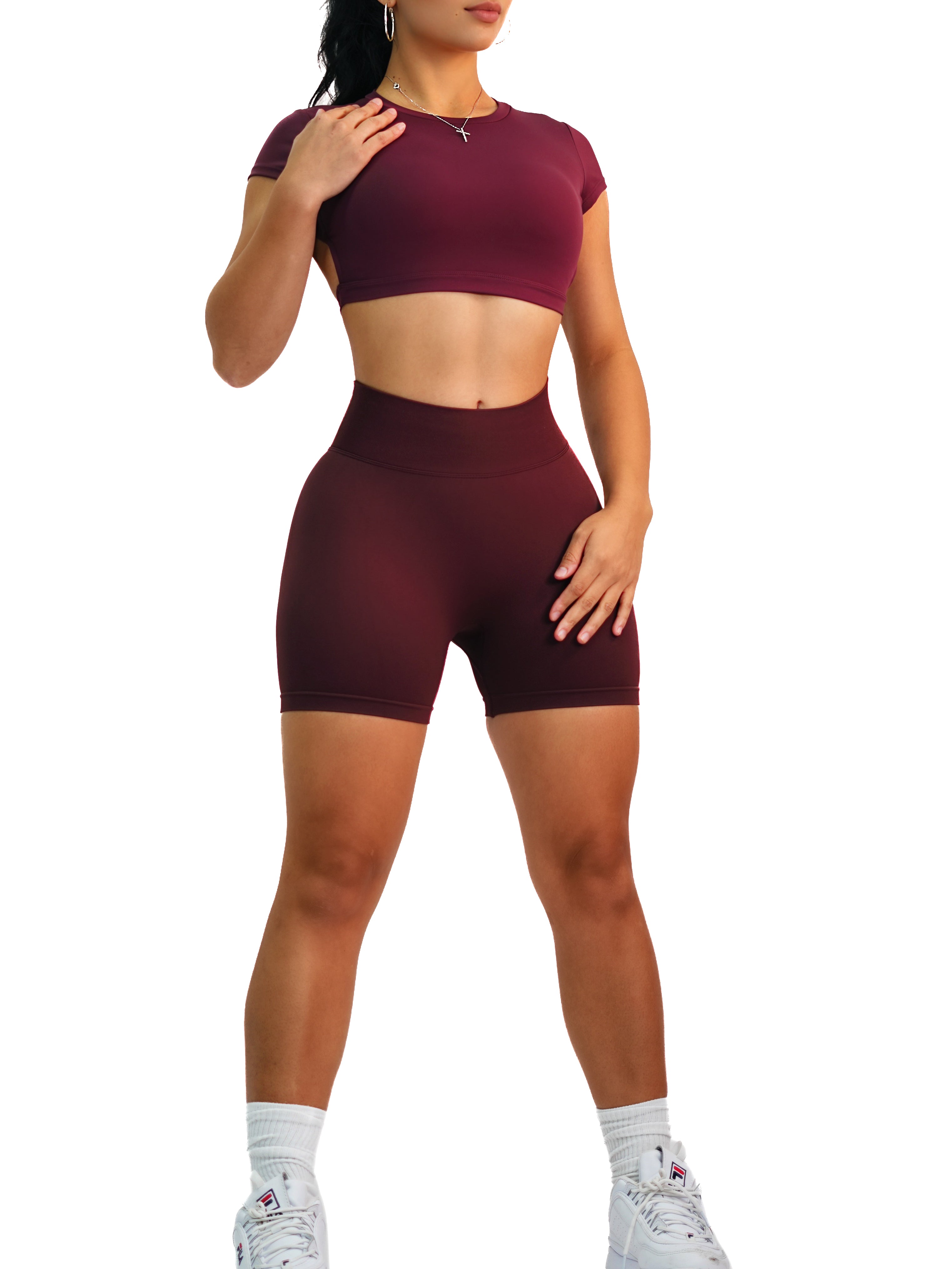 High Waist Seamless Booty Shorts for Women - Stretchy Gym Shorts, Yoga Shorts & Lounge Shorts - Burgundy - Perfect for Workouts, Yoga & Casual Wear