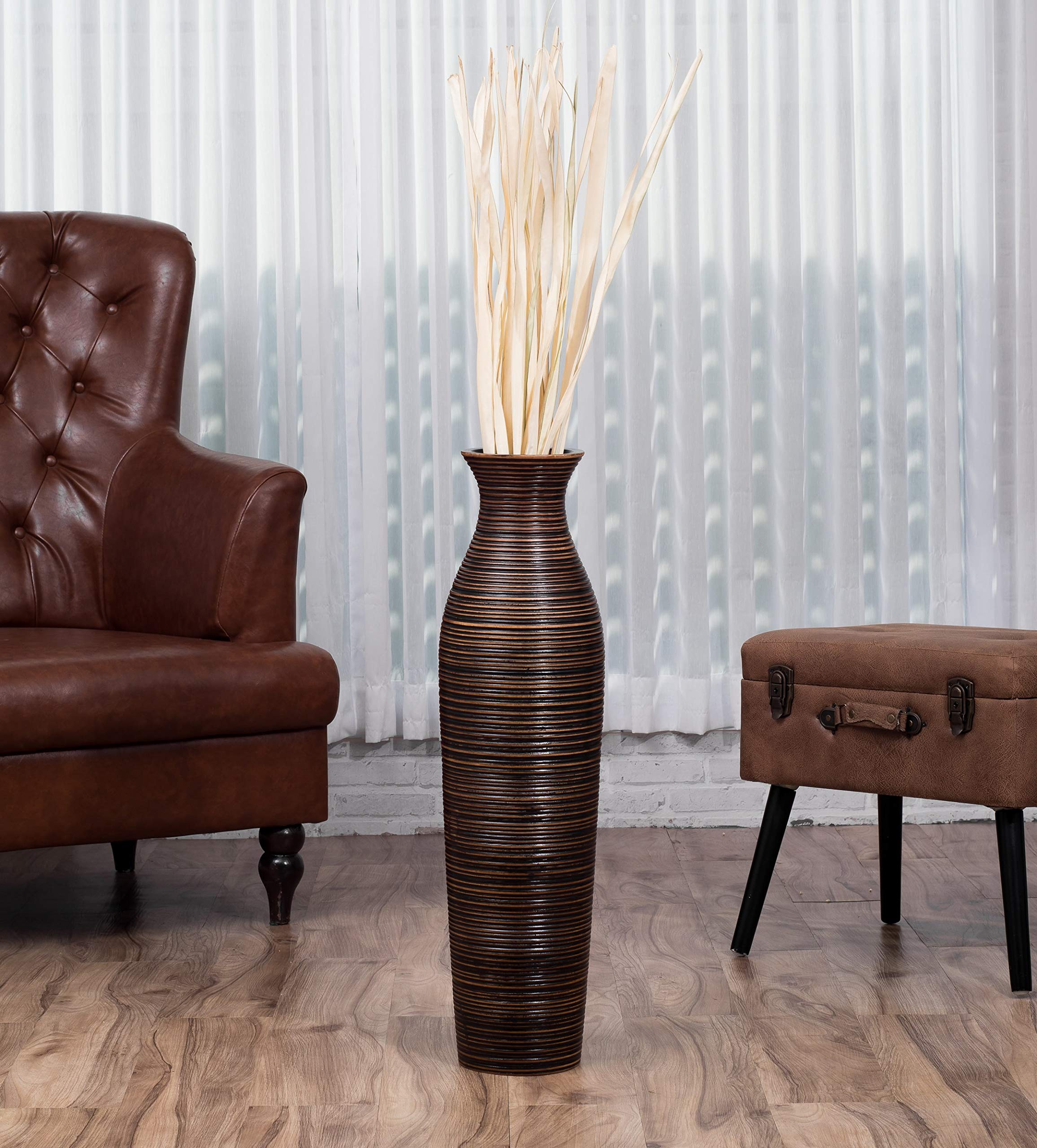 Leewadee 28-inch Large Brown Wooden Floor Vase - Farmhouse Decor for Flowers, Fake Plants & Pampas Grass - Perfect for Living Room, Entryway or Bedroom Decoration