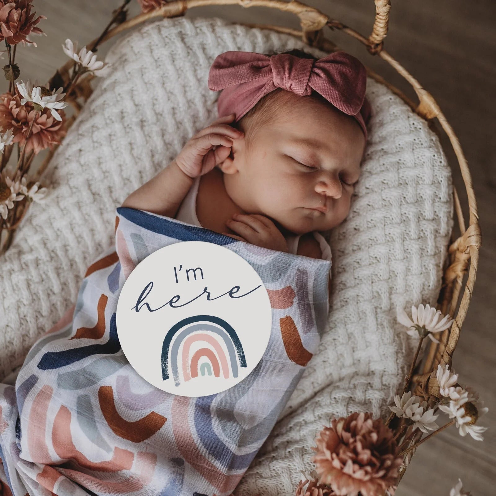 Snuggle Hunny Reversible Milestone Baby Photo Cards - Rainbow & Sage Color for Newborn Photography and Memory Keepsakes