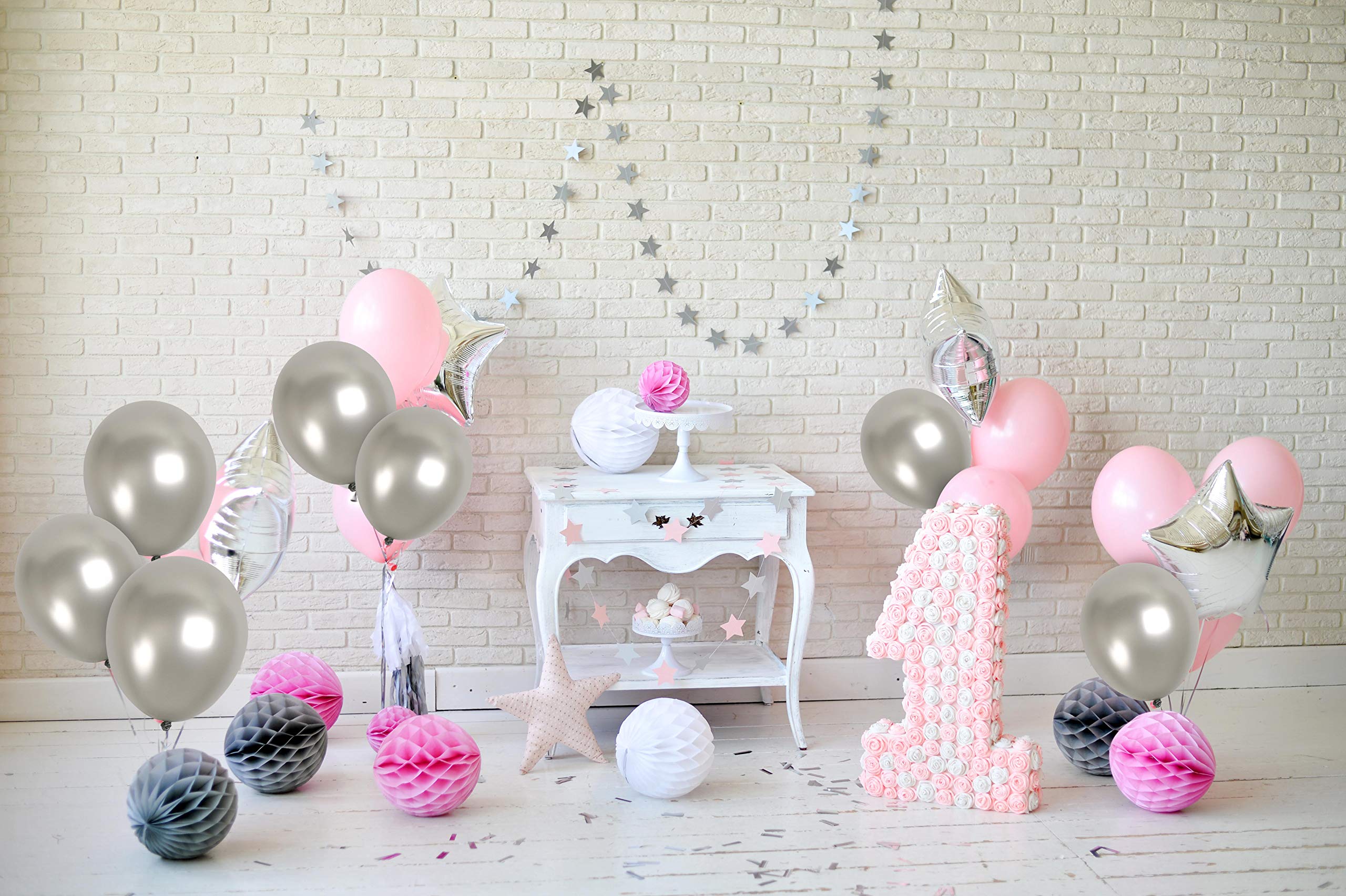 36 Pc Silver Metallic Balloons with 22 Yds Ribbon - 12