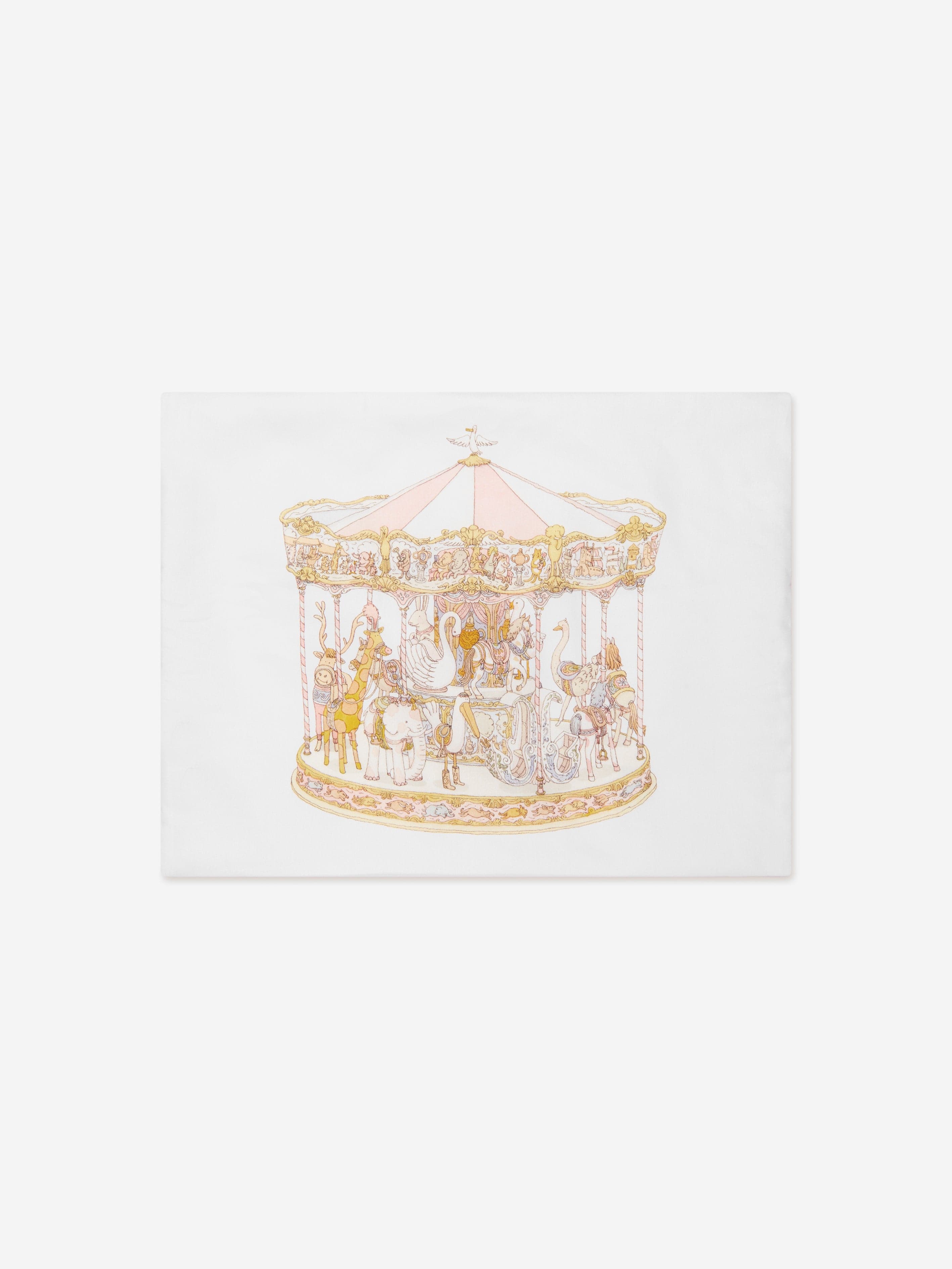 Atelier Choux Girls Carousel Satin Cushion - Pink Decorative Pillow (40x30 cm) for Nursery, Bedroom & Gift Ideas
