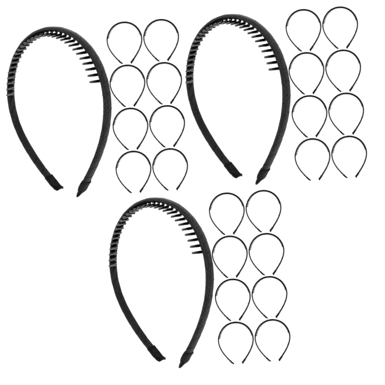 Minkissy 54 Pcs Thin Toothed Headbands - Clear Rubber Hair Bands for Women & Girls - Black Fabric Hair Accessories for Styling, Workouts, and Everyday Use