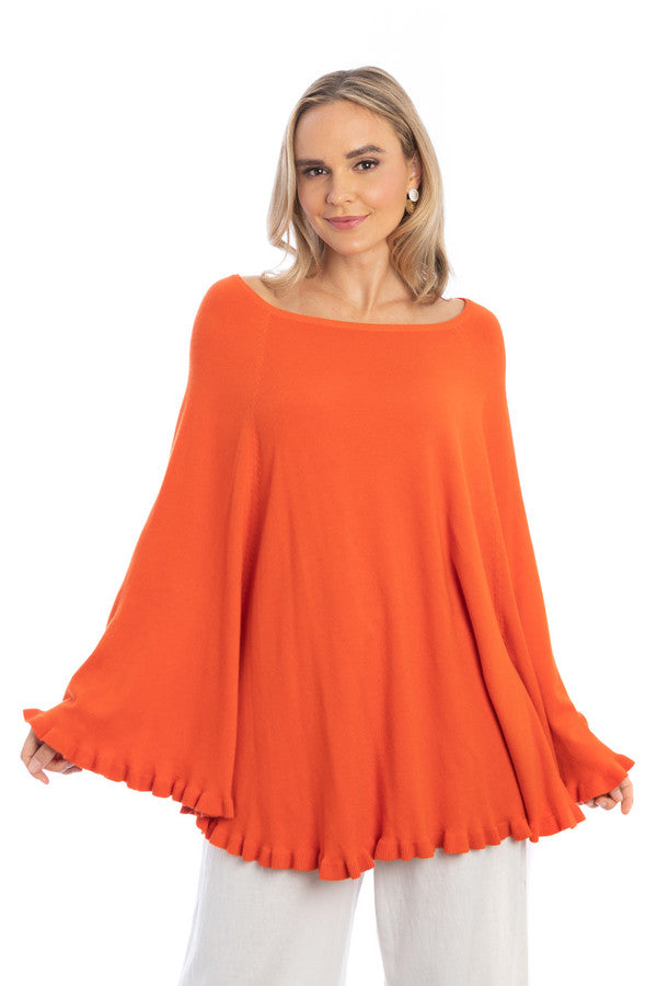 Elegant Ruffled Hem Poncho for Women - Soft & Stylish Wrap Shawl for Fall & Winter - Perfect for Casual Outings, Office Wear & Evening Events