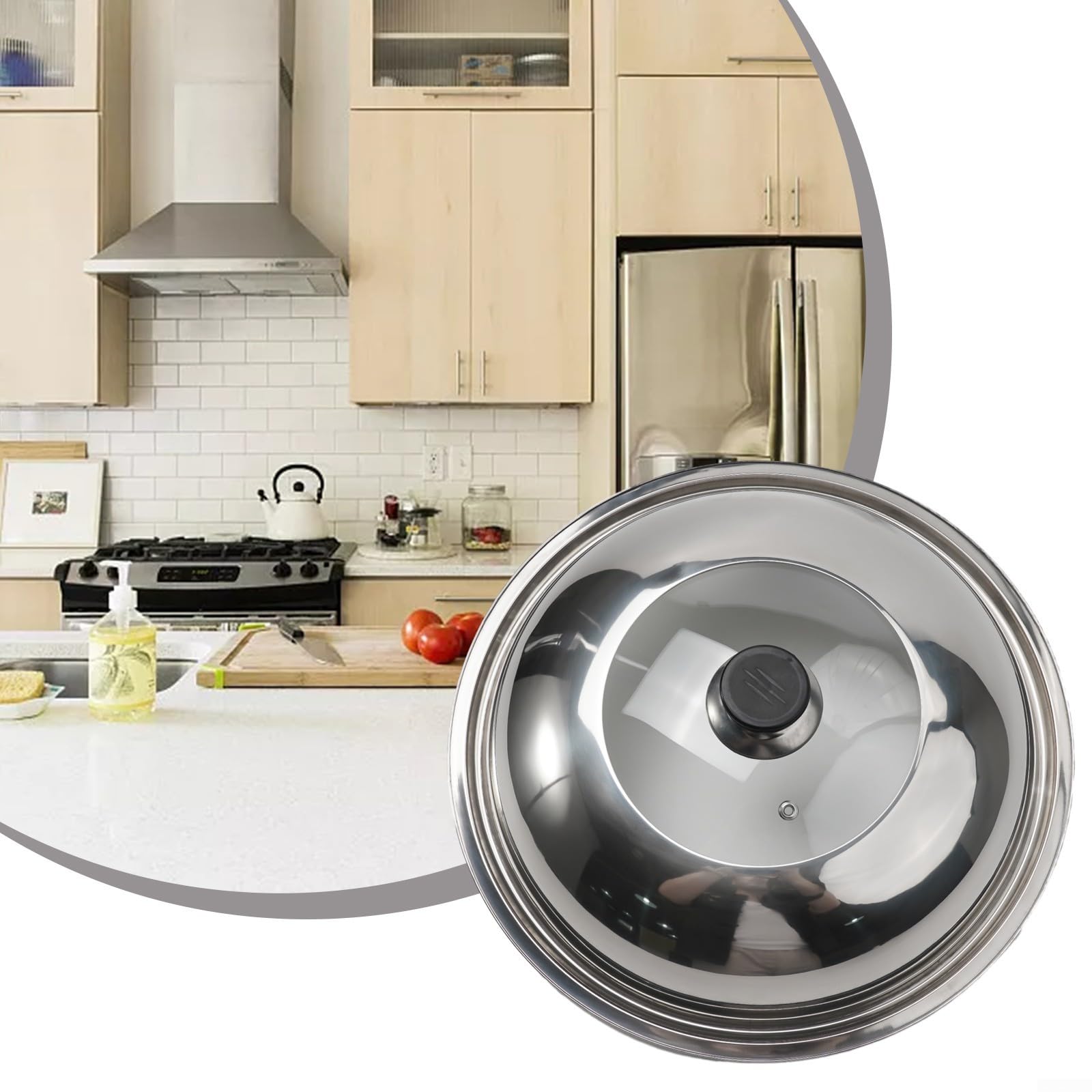 FACAIIO 34cm Stainless Steel Wok Lid - Splash-Proof, Easy to Use & Lift, Effortless Steam Control for Stir-Frying, Deep Frying & Healthy Cooking - Perfect for Asian Cuisine & Home Chefs