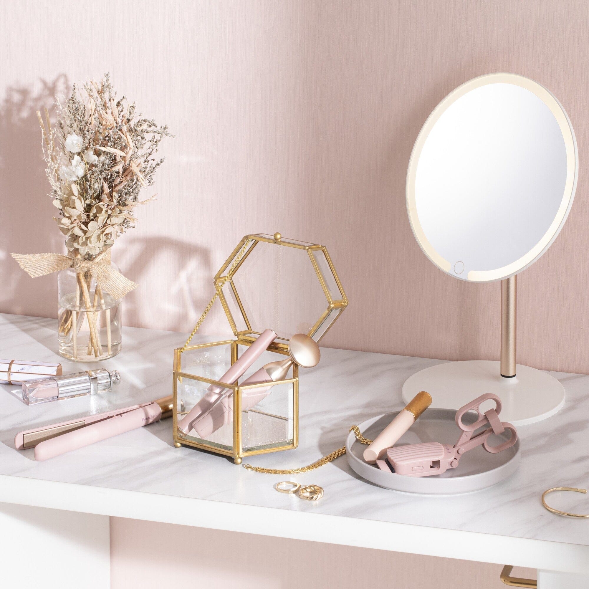 LED Vanity Mirror with Stand - Adjustable Brightness & Touch Control for Makeup, Skincare, and Hair Styling - White (Perfect for Bedroom, Bathroom, and Dressing Room)