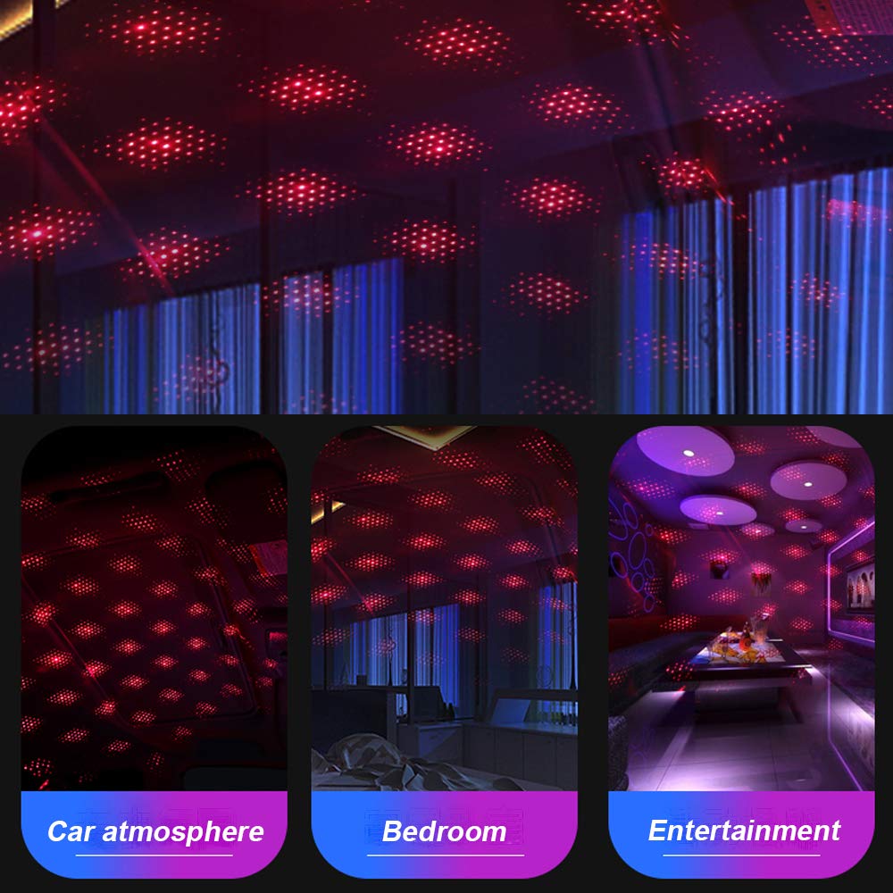 USB Night Light with Star Projector - 2 Pack, Bendable Car Interior Lights for Bedroom, Ceiling & Party Decor - Perfect for Kids Room, Camping & Relaxation