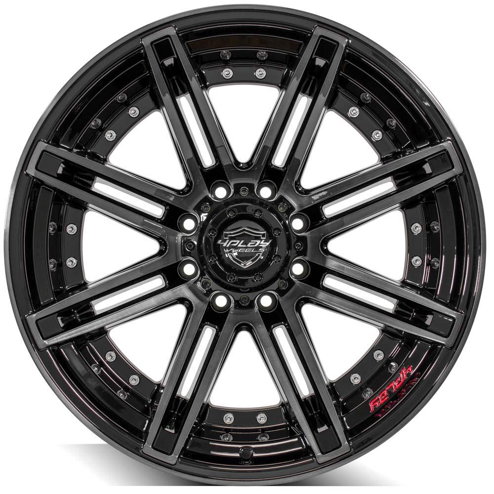 4Play Gen2 4P08 Gloss Black Wheels 22x12.0 8x180mm 124.1mm - Brushed Face & Tinted Clear Finish - Perfect for Trucks, SUVs, and Off-Road Vehicles