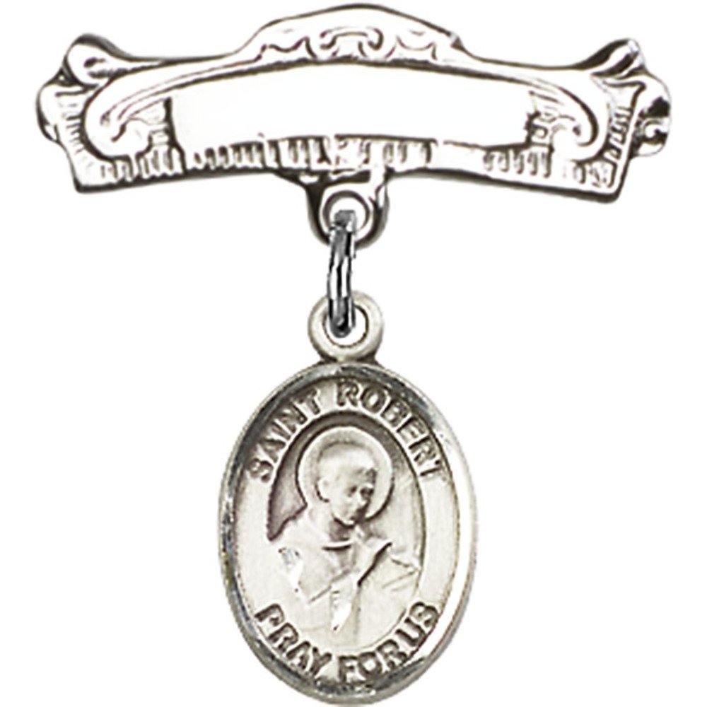 St. Robert Bellarmine Sterling Silver Baby Badge Charm - 7/8 X 7/8 Inch Arched Polished Pin for Christening, Baptism & First Communion Gifts