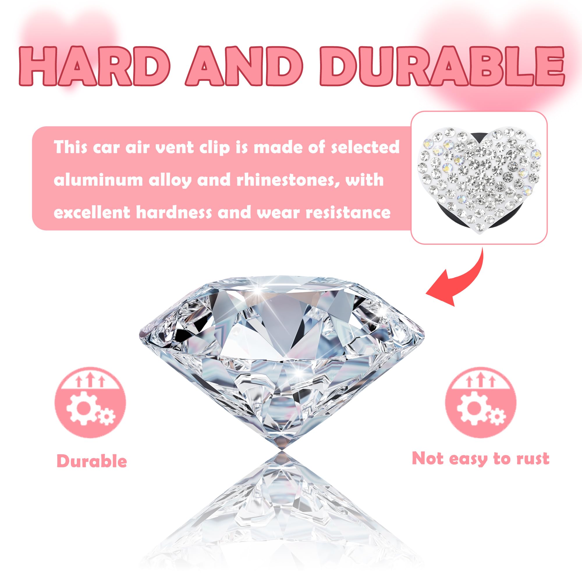 4PCS Rhinestone Heart-Shaped Car Vent Clips - Premium Bling Air Vent Decorations for Cars, Trucks & SUVs | Elegant Shiny Car Accessories for Valentine's Day, Anniversary Gifts & Interior Styling (White)