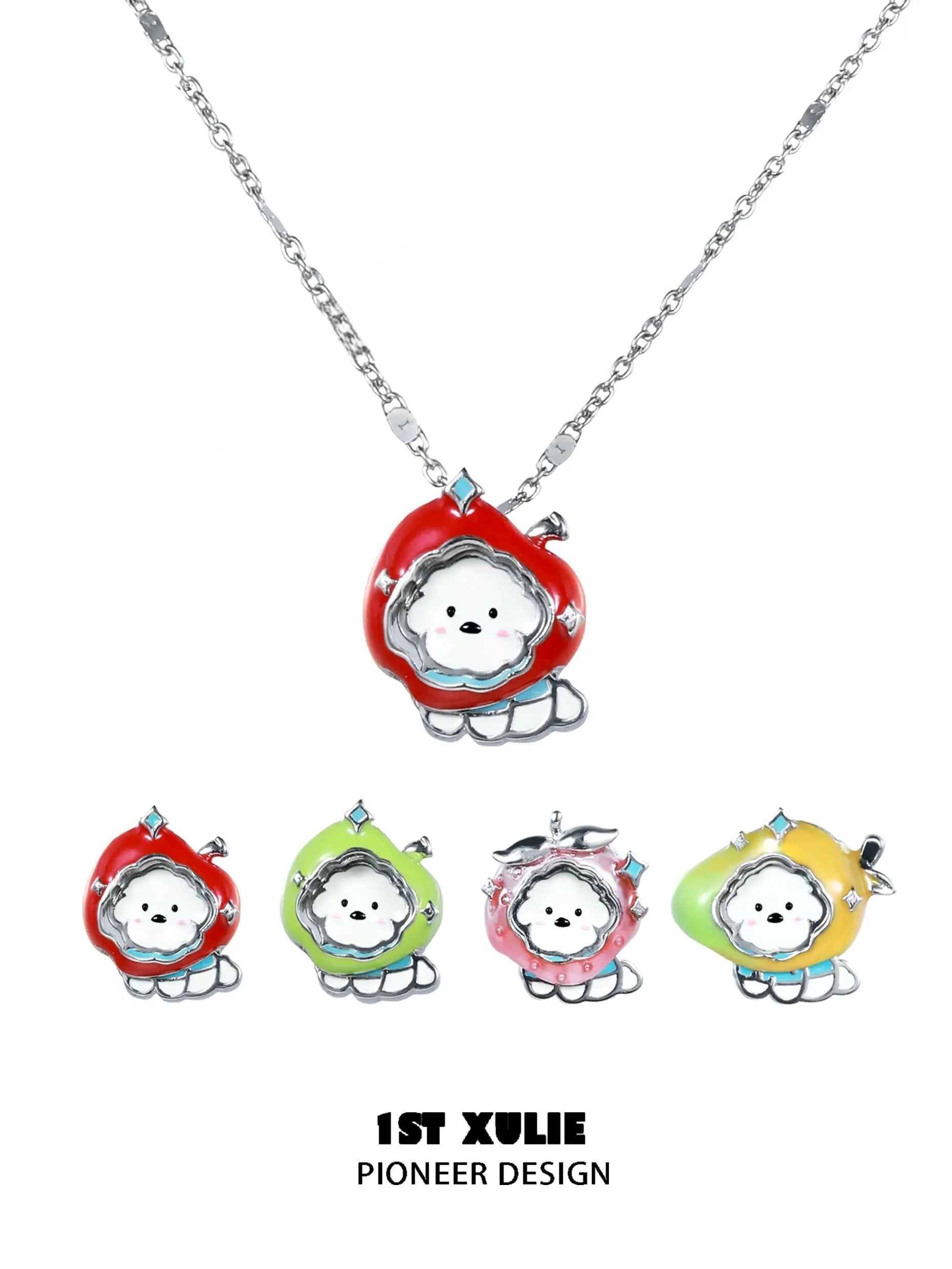 18k Platinum Plated Apple & Puppy Pendant Necklace for Women - Cute Fruit & Animal Jewelry Gift for Girls, Teens, Birthday, Valentine's Day - Perfect for Casual Wear, Parties & Special Occasions