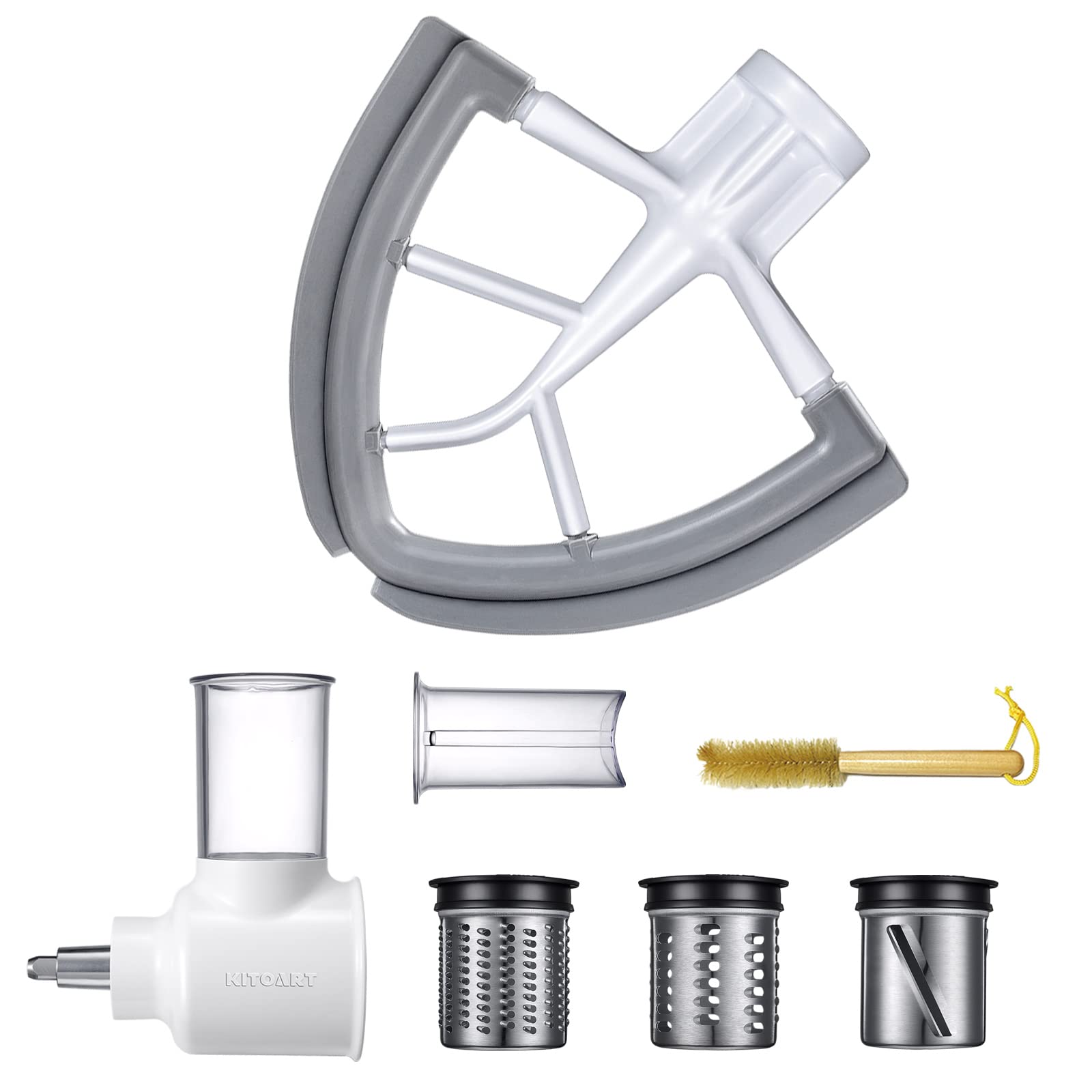 KITOART Slicer Shredder Attachment & 4.5-5QT Flex Edge Beater Compatible with KitchenAid 4.5-5 QT Tilt Head Stand Mixer - Perfect for Chopping Vegetables, Grating Cheese & Mixing Dough