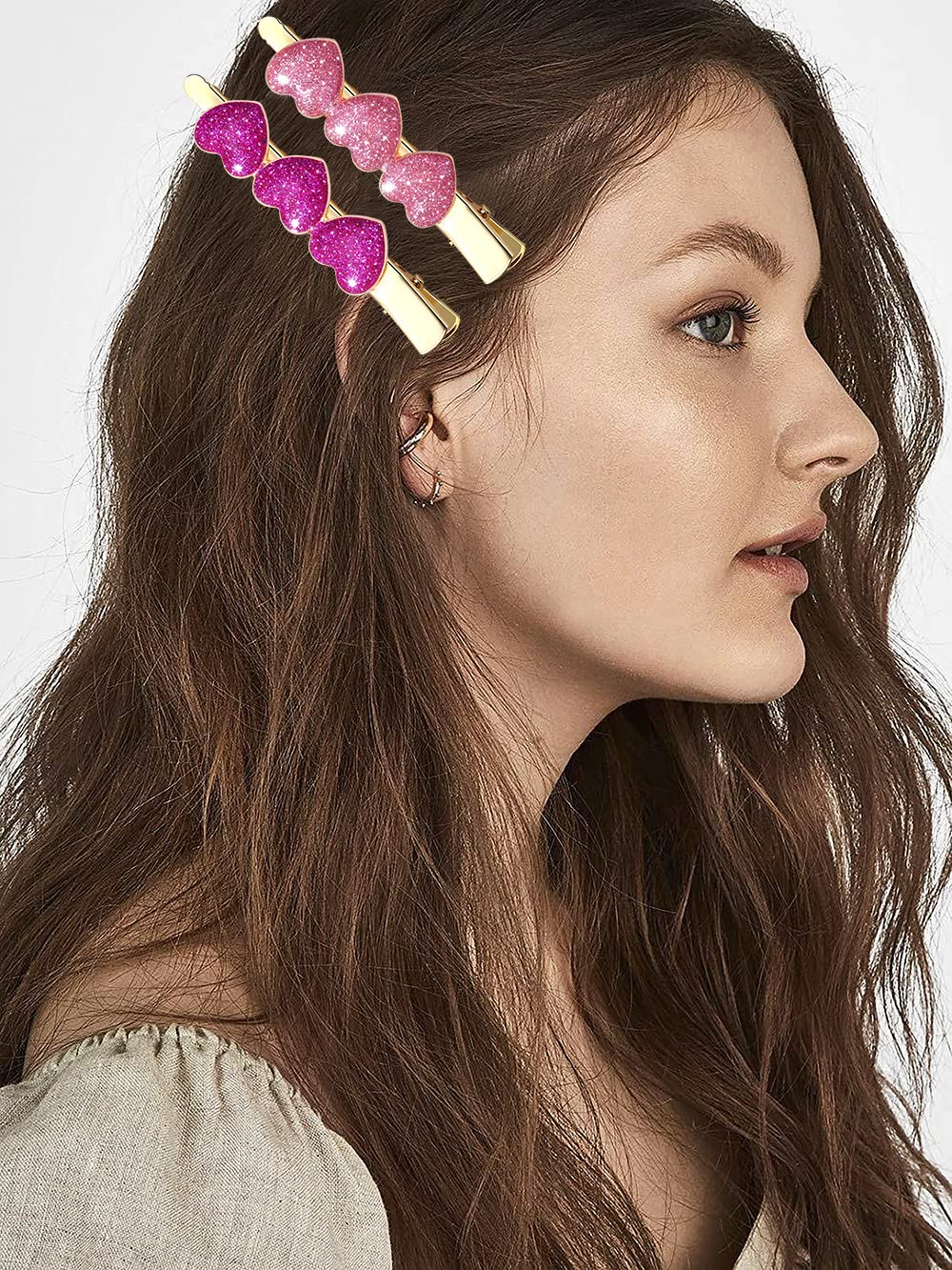 Boderier 6 Pack Valentine's Day Heart Hair Clips for Women - Red Pink Fuchsia Glitter Rhinestone Hair Barrettes | Romantic Hair Accessories for Date Night, Wedding, Party & Special Occasions