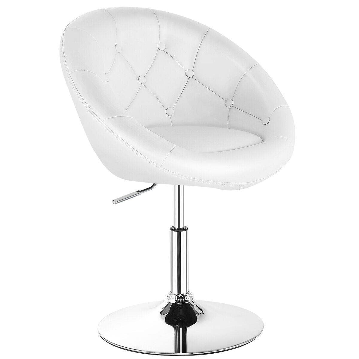 Adjustable Swivel Bar Stools Set of 2 - White Tufted Back Kitchen Counter Chairs for Home & Bar Use