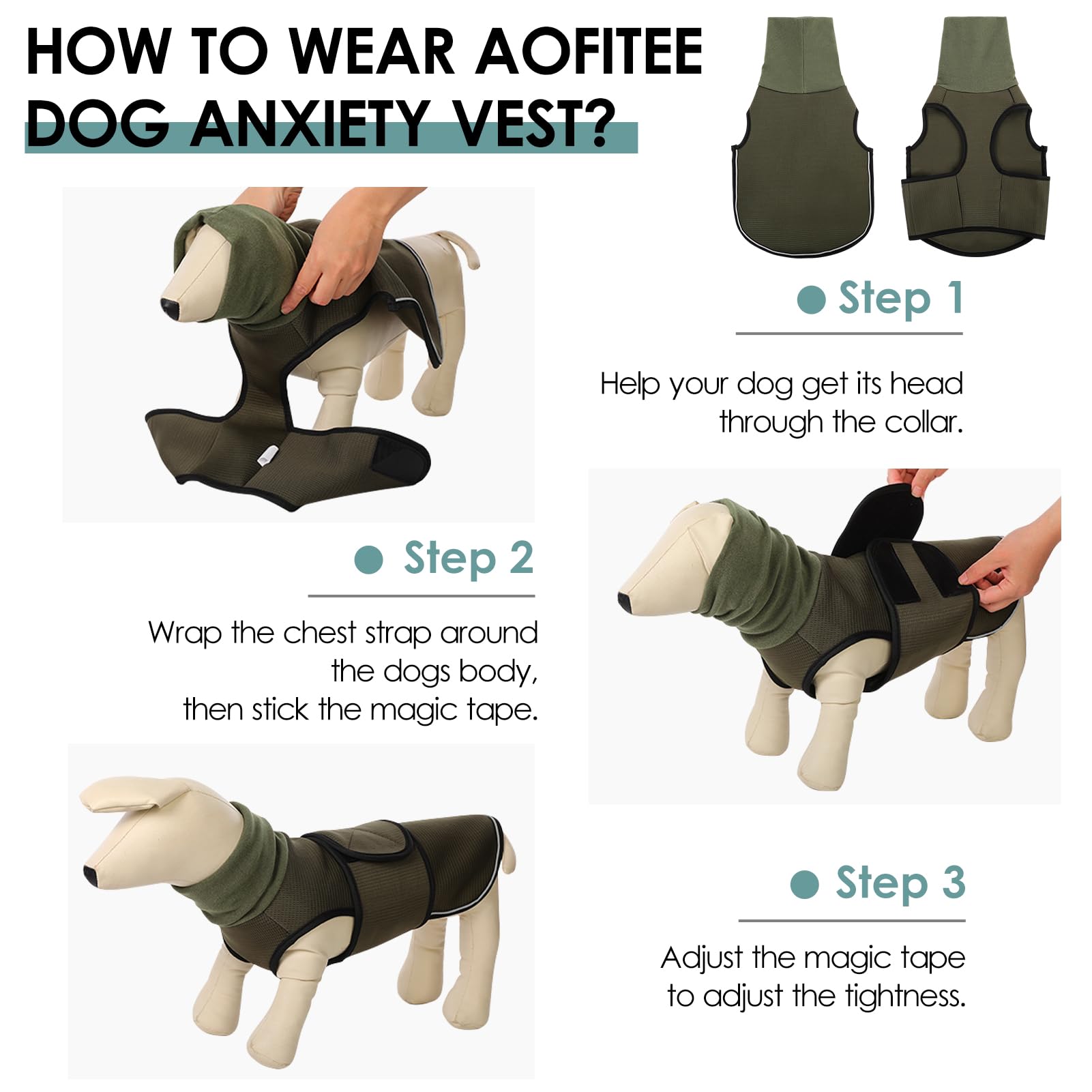 AOFITEE Dog Anxiety Vest for Large Dogs - Breathable Calming Shirt for Thunder, Fireworks, Travel & Separation Anxiety - Anti-Stress Dog Jacket with Collar (XL) - Perfect for Storms, Vet Visits & Noisy Events