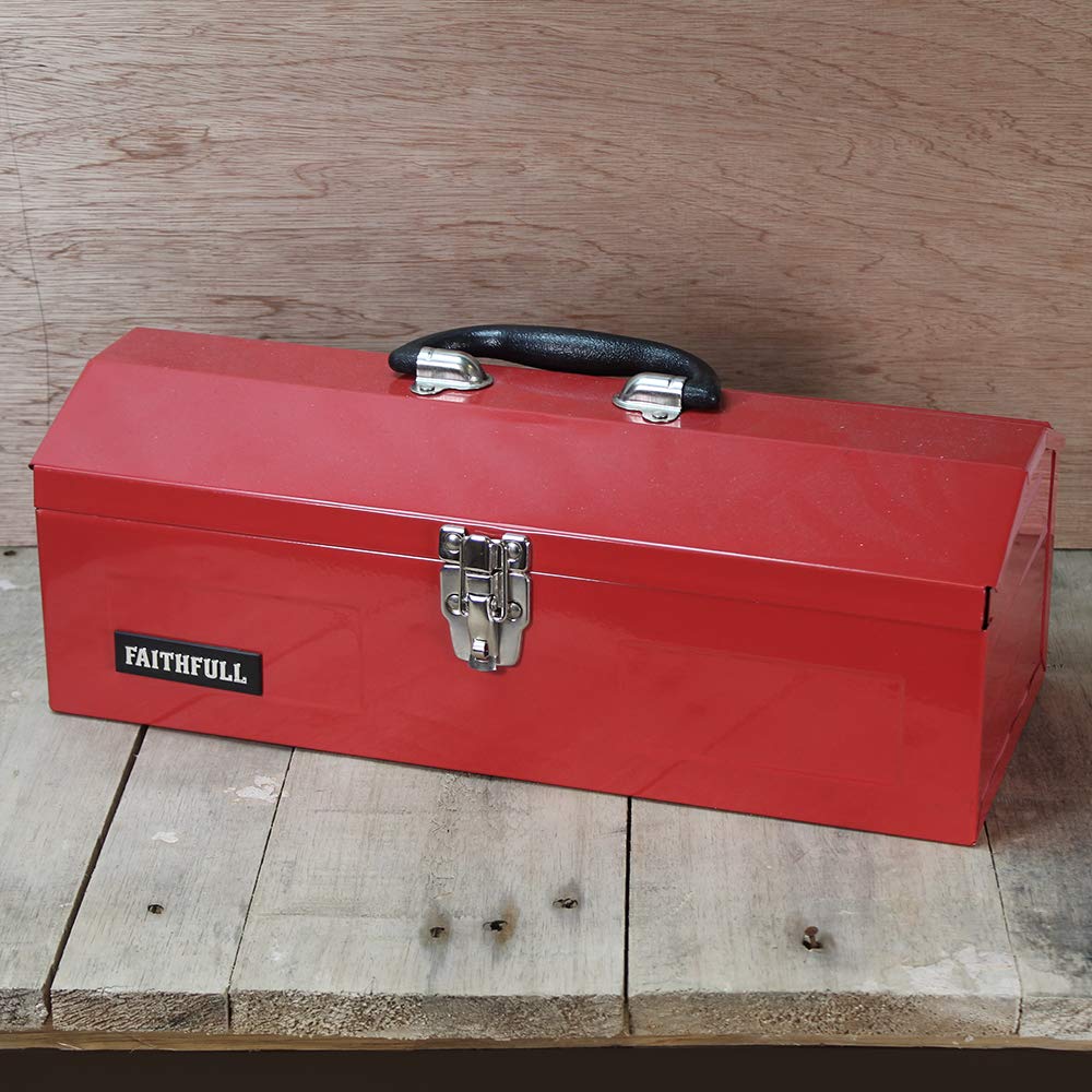 FAITBB19 19 Inch Metal Barn Tool Box - Heavy Duty Storage for Tools, Equipment & Supplies - Perfect for Farm, Garage, Workshop & Outdoor Use