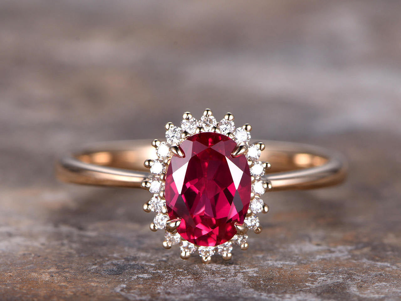 6x8mm Oval Cut Lab-Treated Ruby Engagement Ring - Rose Gold Plated Vintage Bridal Wedding Ring for Women - Perfect for Proposals, Anniversaries & Special Occasions
