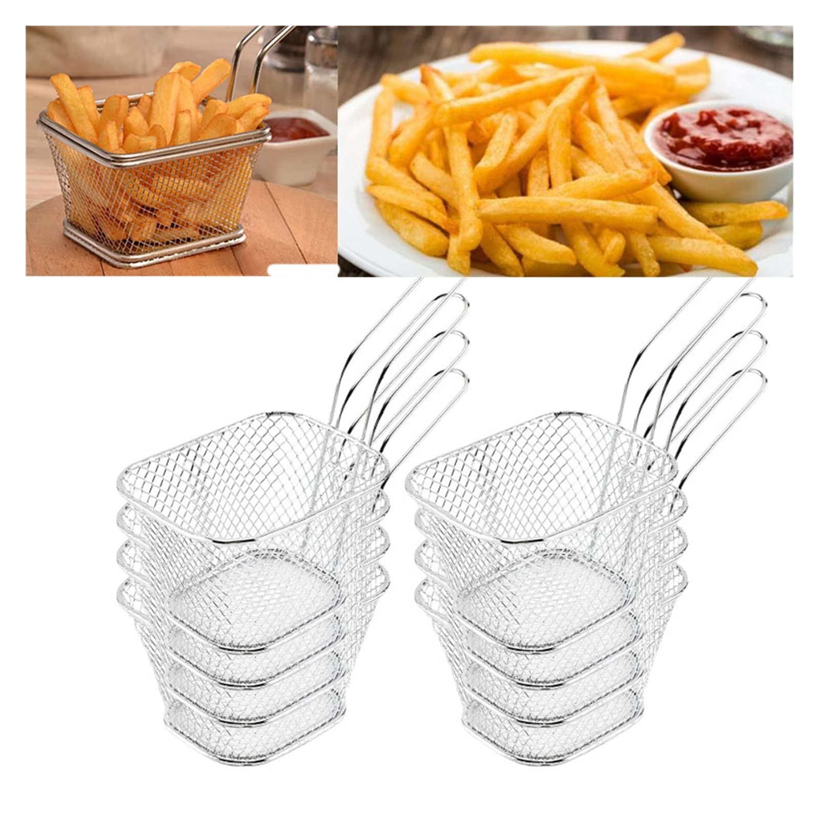 8PCS Stainless Steel French Fry Baskets - Deep Fryer Basket for Chicken, Potato Chips & Food Strainer - Durable Kitchen Cooking Tools for Restaurants & Home Use