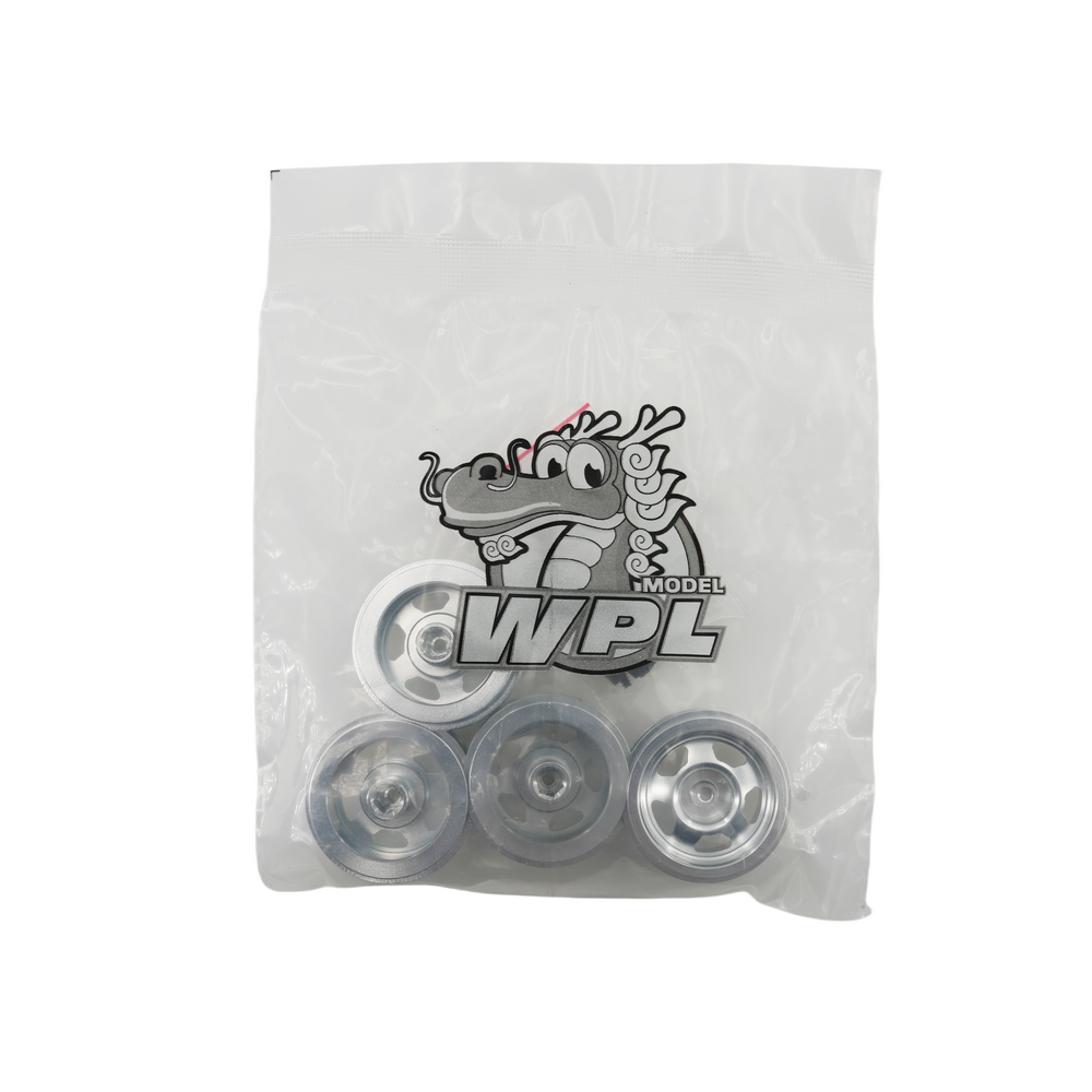 WPL 1/16 Scale Metal Wheels (4PCS) - Silver/Black with Optional Tires for RC Crawler, Rock Racer & Off-Road Vehicle Upgrades