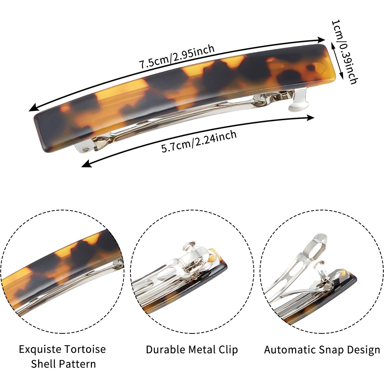 6-Piece Tortoise Shell Hair Barrettes Set - Medium French Snap Clips, Automatic Hair Clips for Women with Chic Patterns - Perfect for Work, Parties & Everyday Styling