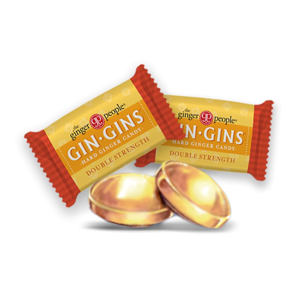 GIN GINS Double Strength Ginger Hard Candy – 100% Natural Ginger Chews for Nausea Relief & Digestive Support – Individually Wrapped Healthy Treats – Made with Fresh Ginger Rhizome – 4.5oz Box (Pack of 12) – Perfect for Travel, Motion Sickness & Morning Wellness