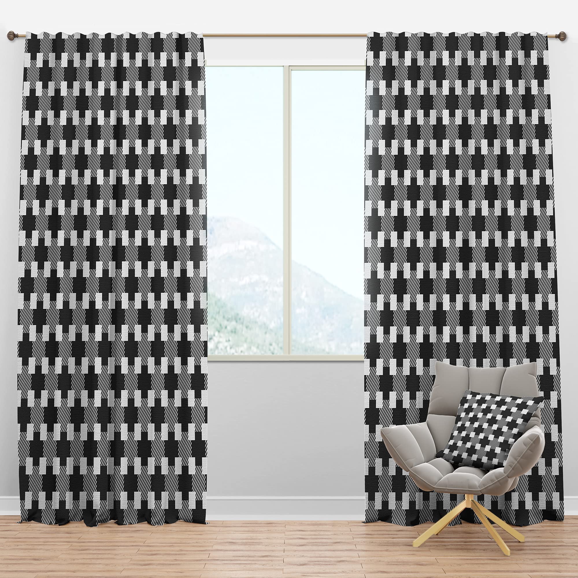 DesignQ Blackout Curtains 'Geometric Monochrome Pattern II' - Thermal Insulated Room Darkening Drapes for Bedroom & Living Room - Single Panel 52x120 Inches - Perfect for Home Theater, Nursery & Light Sleepers