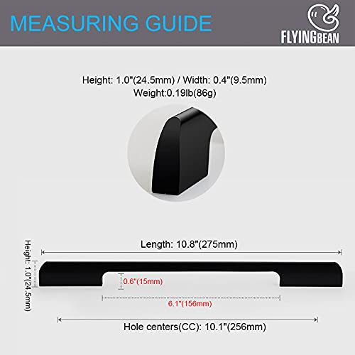 Premium Aluminum Alloy Cabinet Handles - 10.8 Inch Matte Black Kitchen Drawer Pulls (10 Pack) - Durable Hardware for Cabinets, Dressers, Nightstands & Bedroom Furniture - Easy Installation for Home Renovation & DIY Projects
