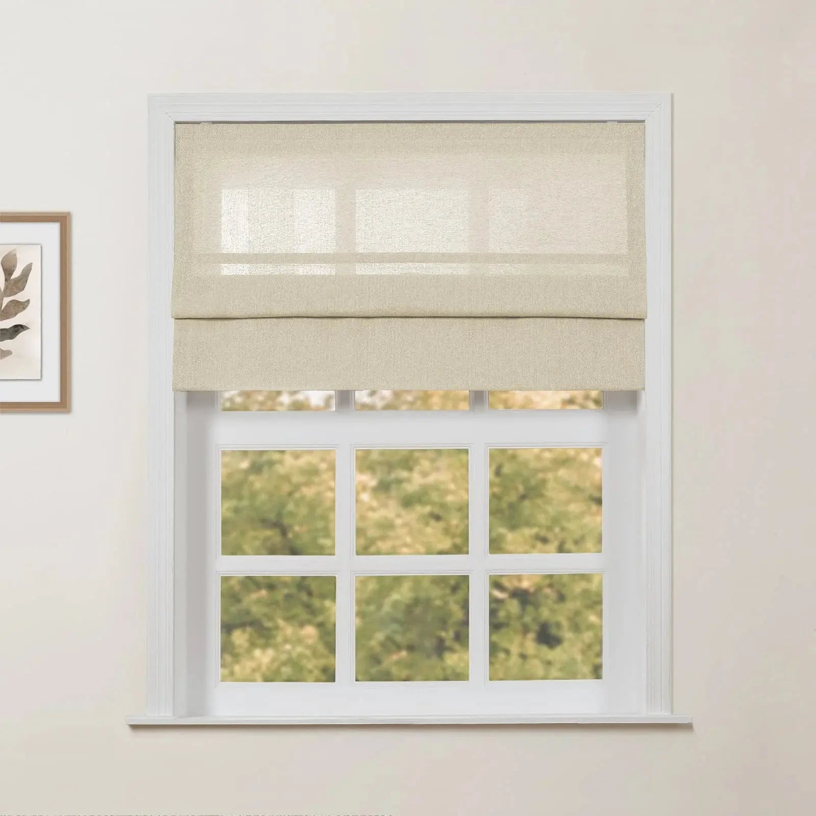 Ron Linen Cotton Herringbone Roman Shade - Cordless Window Treatment for Living Room, Bedroom & Office (Blackout/Sheer Options)