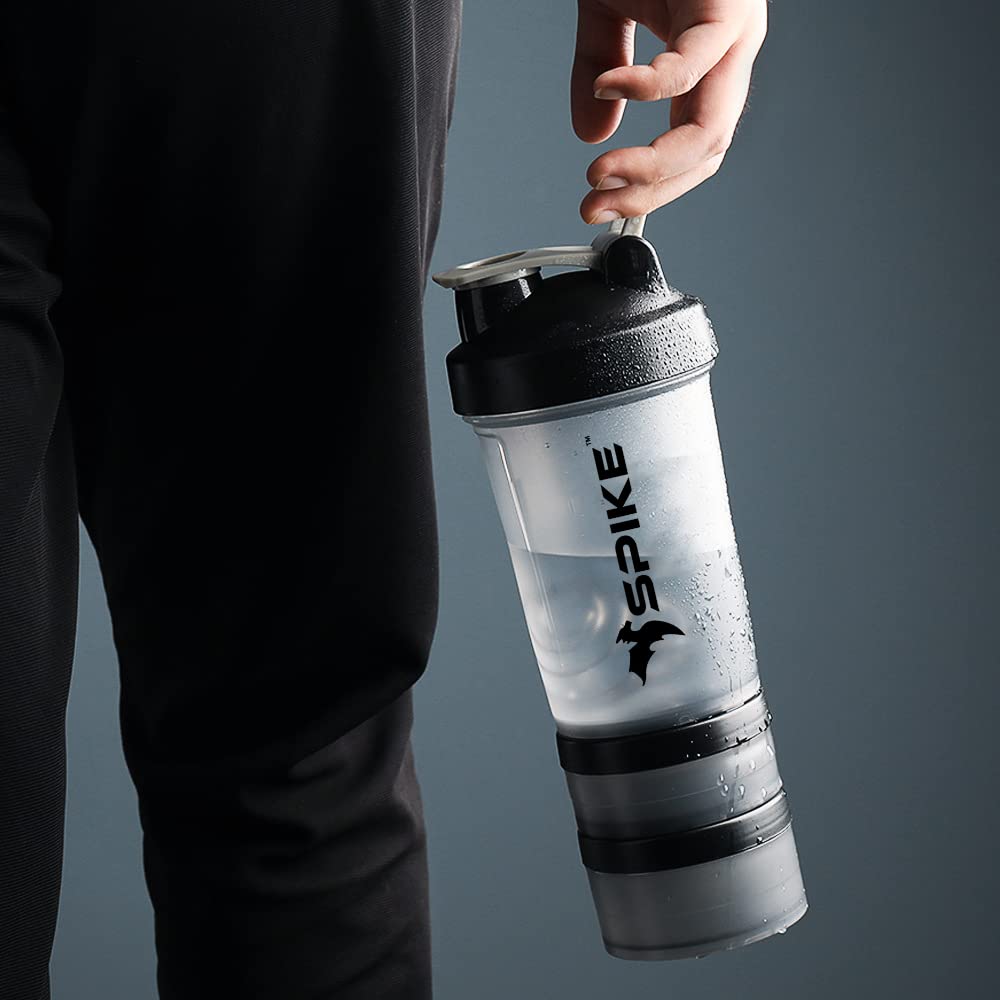 Premium Spike Pro Protein Shaker Bottle 500ml - Stainless Steel Mixer Ball, Portable Protein Container for Gym, Cycling & Workouts - Ideal for Protein Powder Mixing, Post-Workout Recovery & Sports Hydration (Pro Clear)