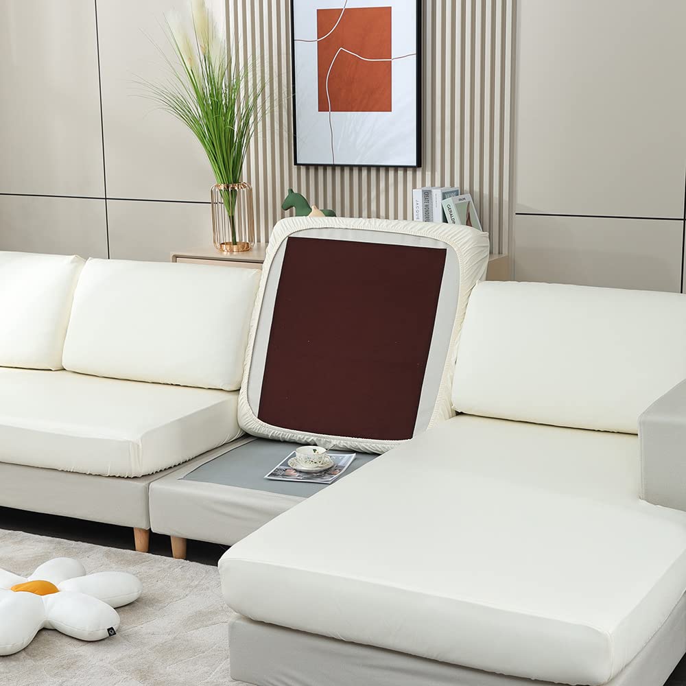 YOPOIY L-Shaped Sectional Sofa Cushion Cover - Soft PU Leather Slipcover with Elastic Bottom for Replacement (White, L-Chaise) - Perfect for Living Room, Family Room & Home Decor