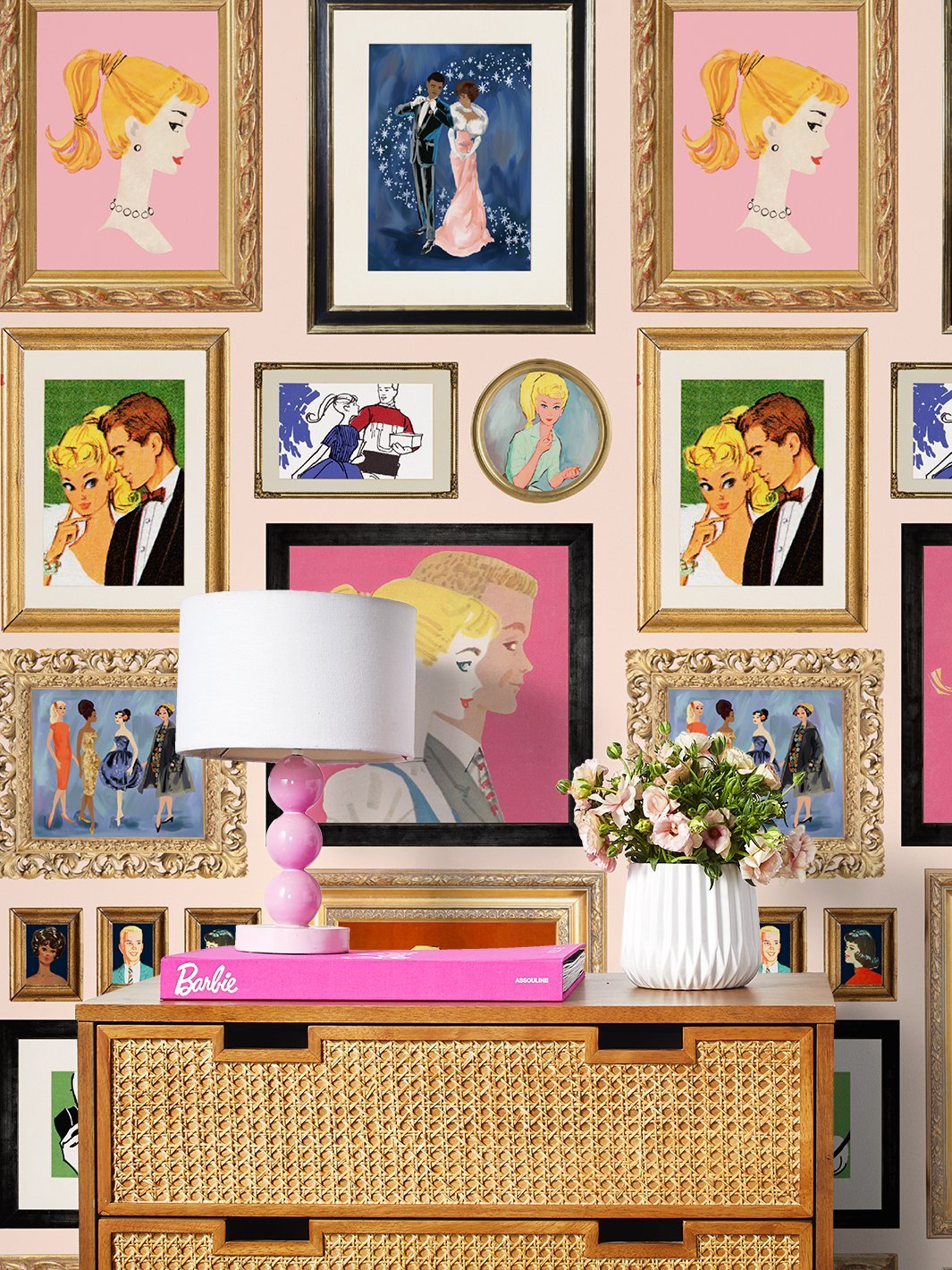 Barbie™ Peach Illustrated Wallpaper for Gallery Walls - Perfect for Kids' Rooms, Playrooms & Nursery Decor
