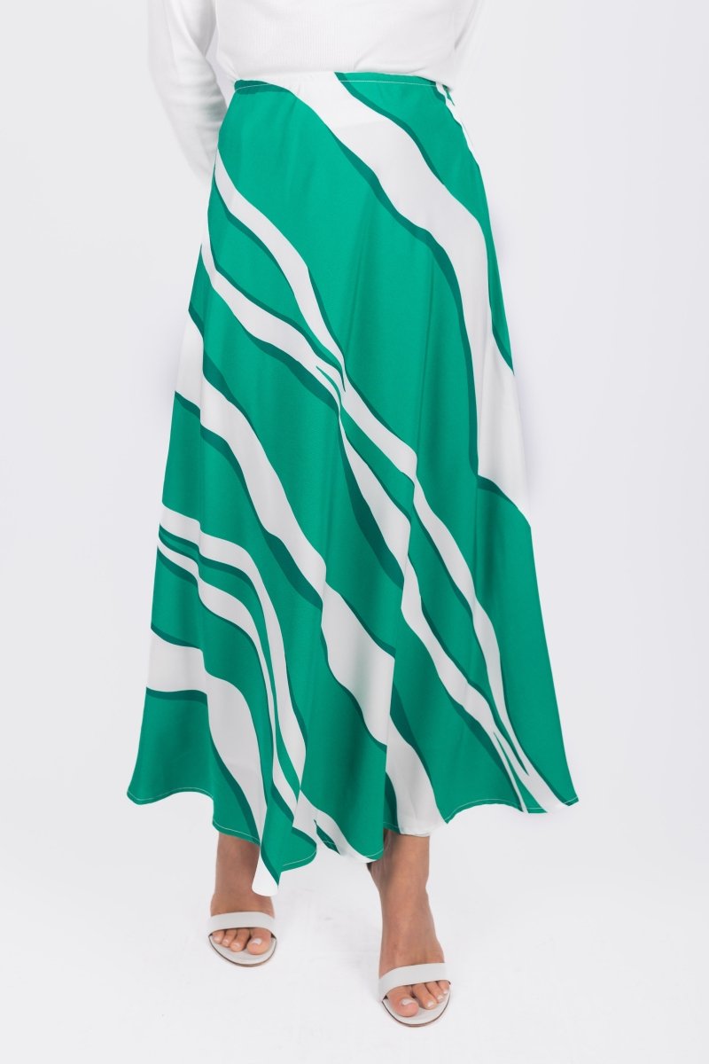 DAKOTA SKIRT for Women - Green & Dark Green A-Line Skirt | Comfortable Stretchy Waist | Casual & Office Wear | Perfect for Spring, Summer & Fall Outfits