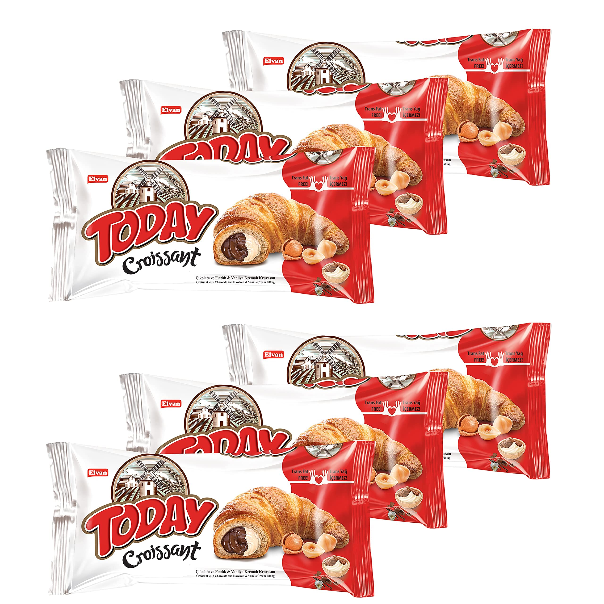 Elvan Today Chocolate & Vanilla Croissants (6 Pack) - Individually Wrapped, Buttery Soft Breakfast Pastries | Ready to Eat, Perfect for Breakfast, Lunchbox Snacks, Office Treats & Afternoon Tea